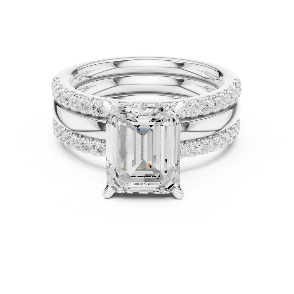 Emerald Cut Diamond Triple Band Engagement Ring