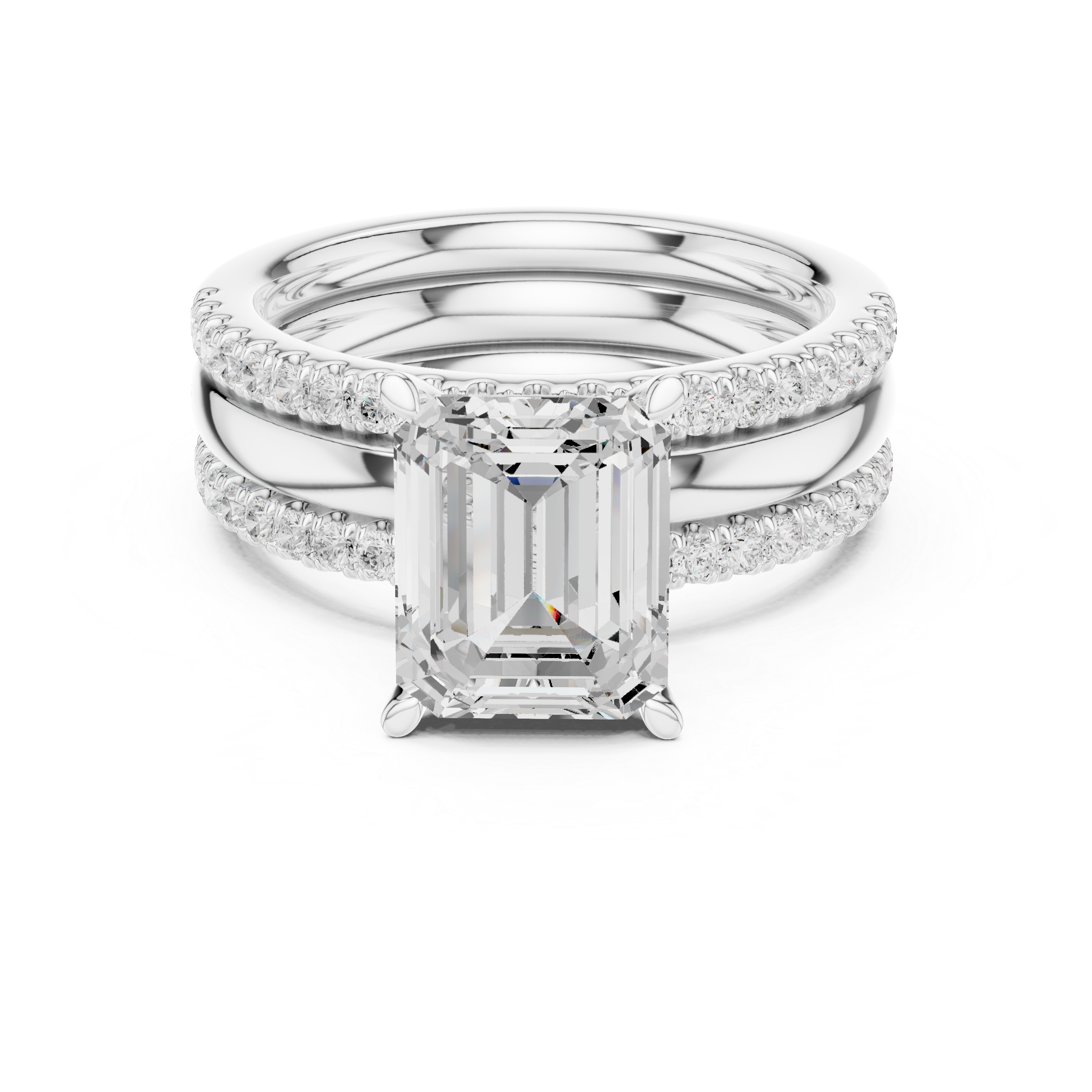 Emerald Cut Diamond Triple Band Engagement Ring