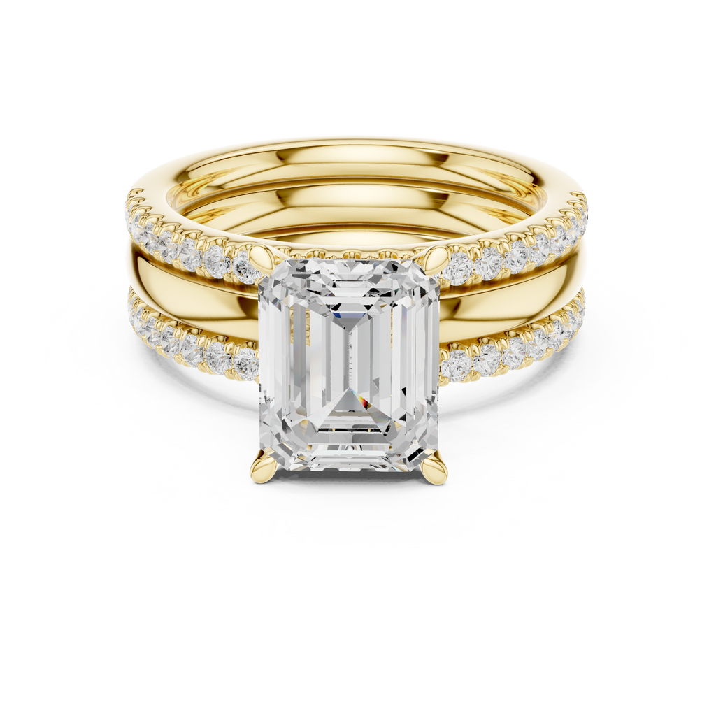 Emerald Cut Diamond Triple Band Engagement Ring
