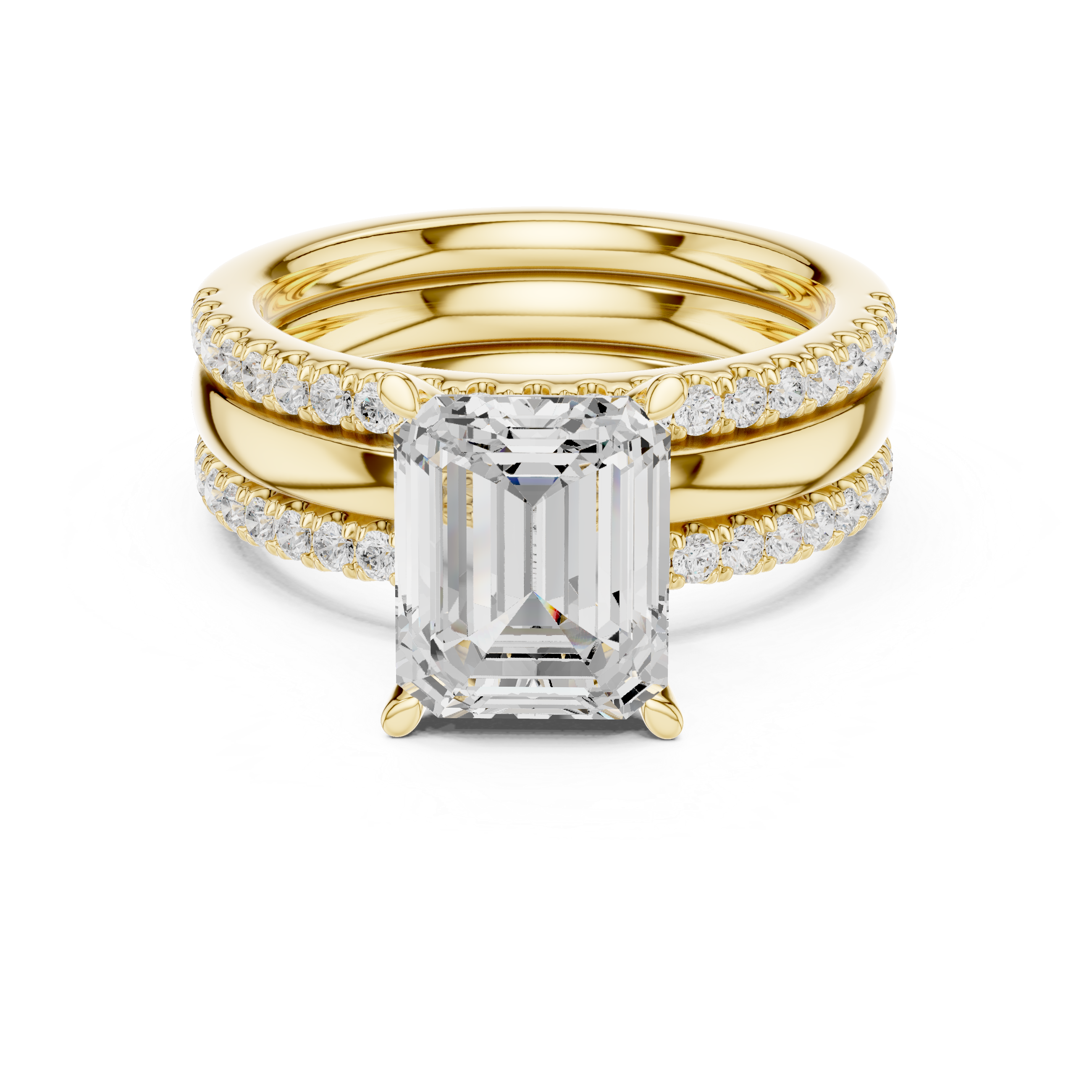 Emerald Cut Diamond Triple Band Engagement Ring