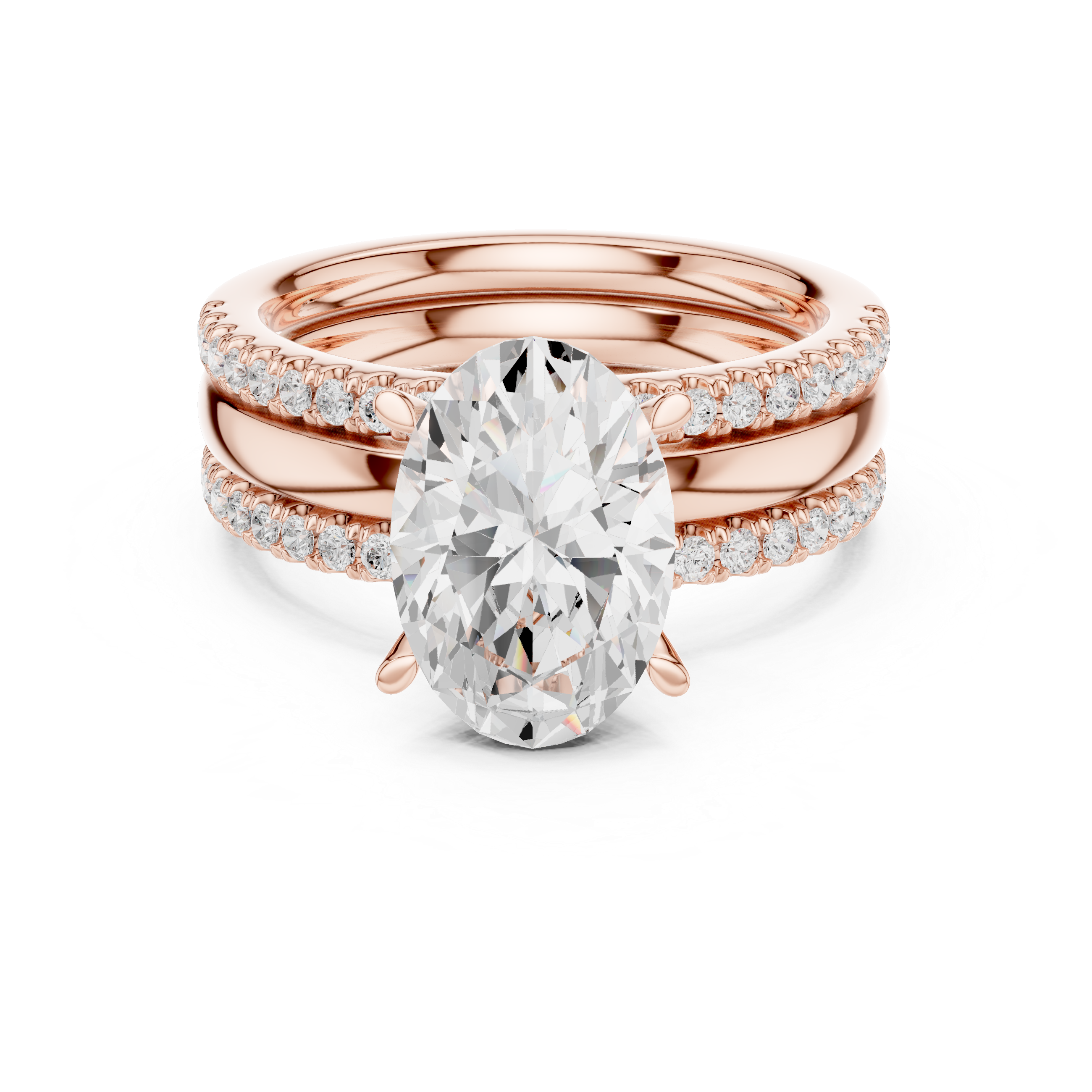 Oval Cut Diamond Triple Band Engagement Ring