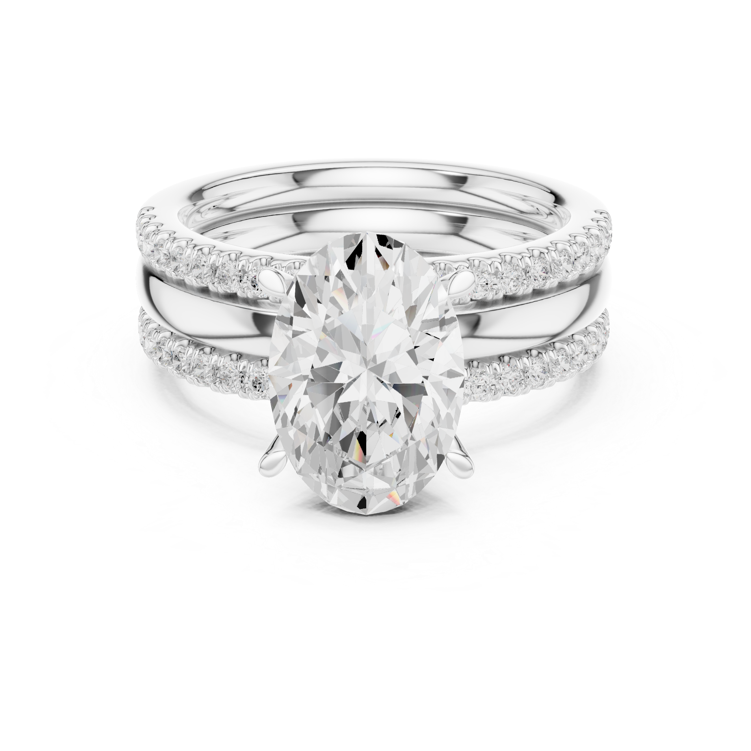 Oval Cut Diamond Triple Band Engagement Ring