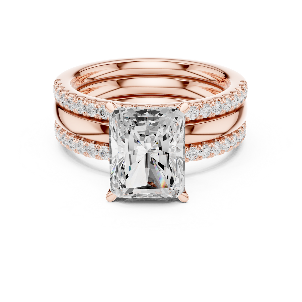 Radiant Cut Diamond Triple Band Engagement Ring