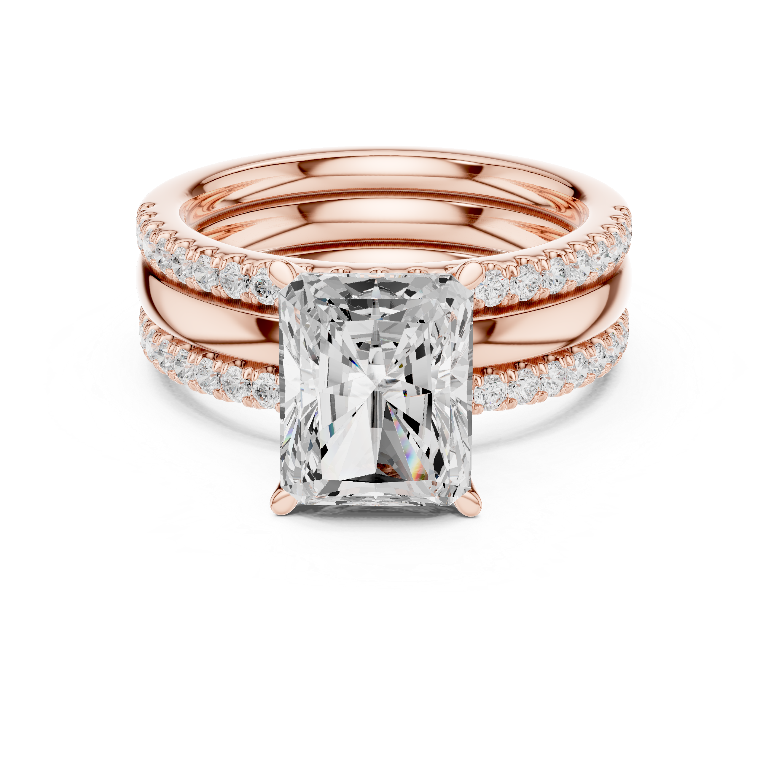 Radiant Cut Diamond Triple Band Engagement Ring