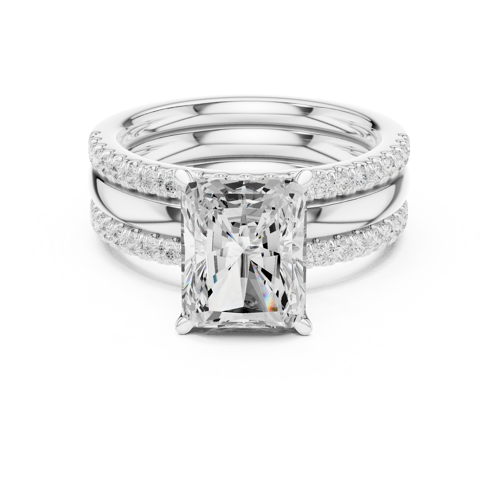 Radiant Cut Diamond Triple Band Engagement Ring