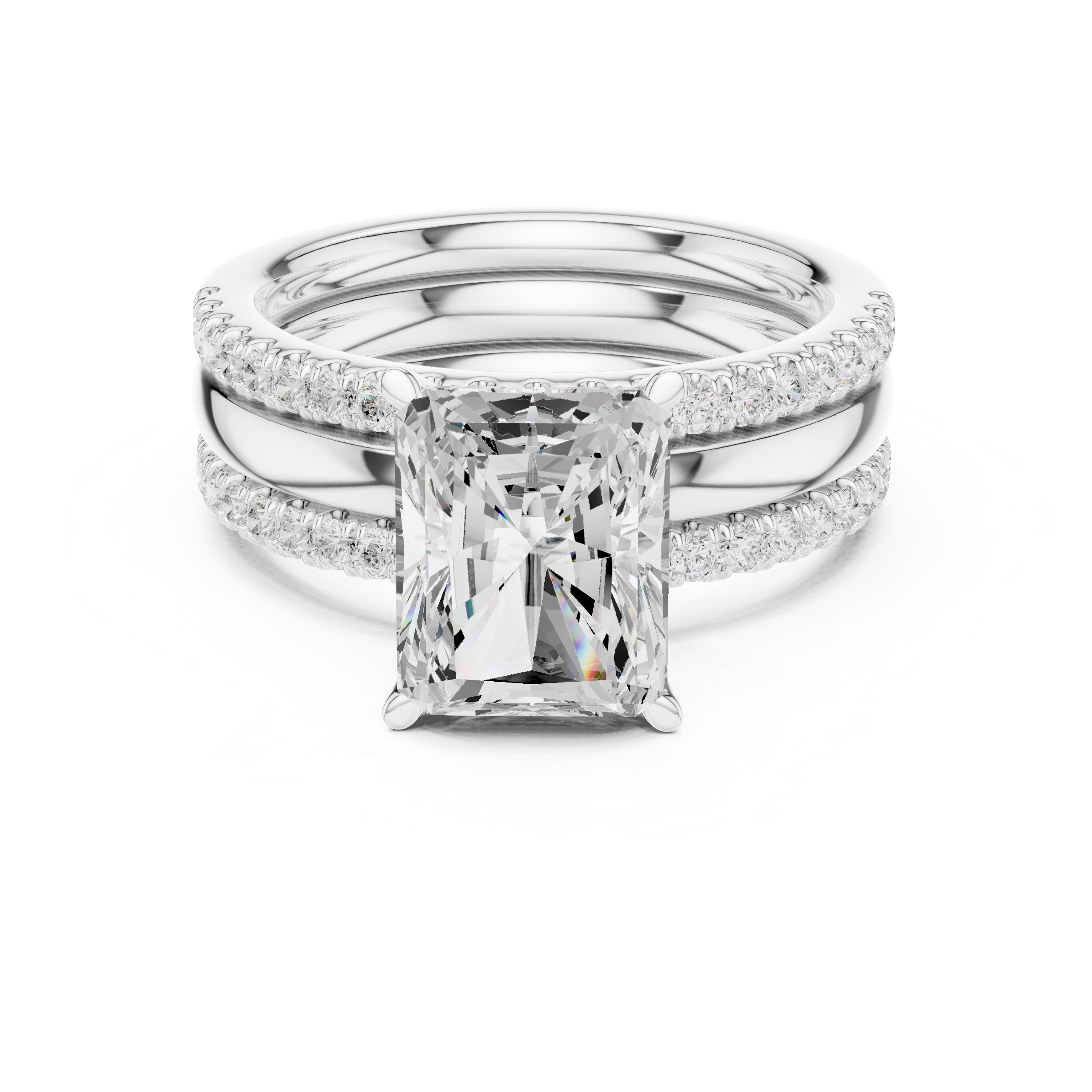 Radiant Cut Diamond Triple Band Engagement Ring