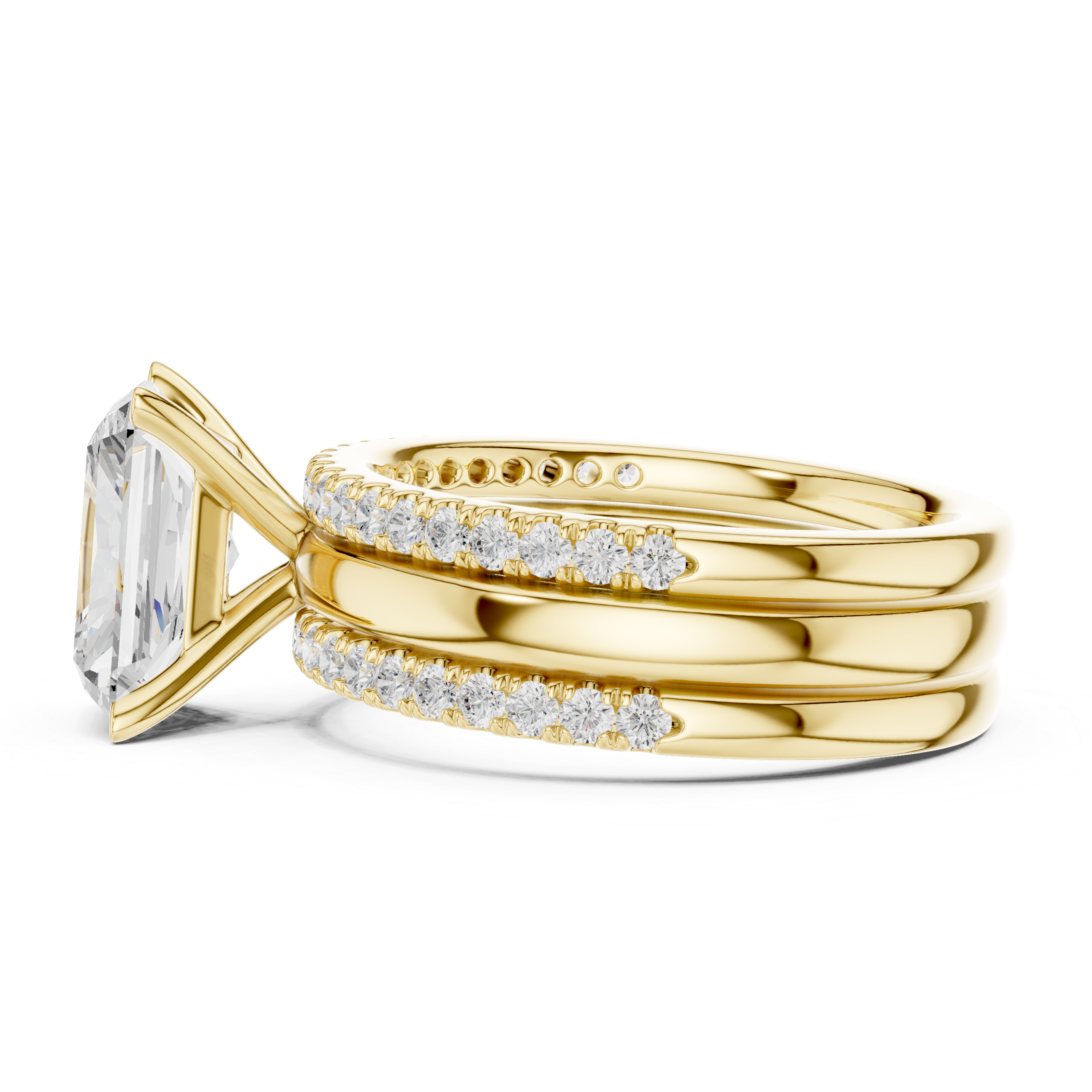 Radiant Cut Diamond Triple Band Engagement Ring