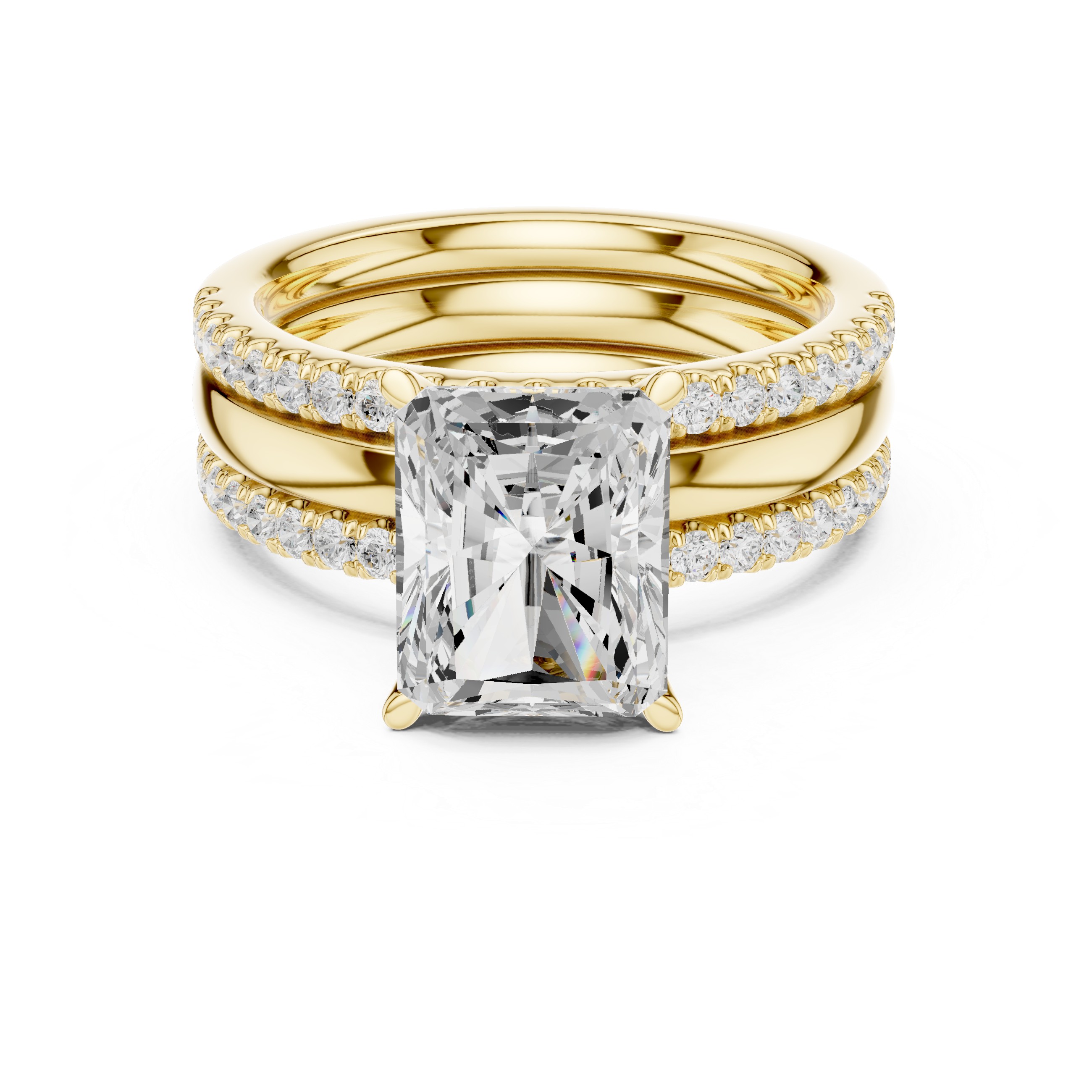 Radiant Cut Diamond Triple Band Engagement Ring