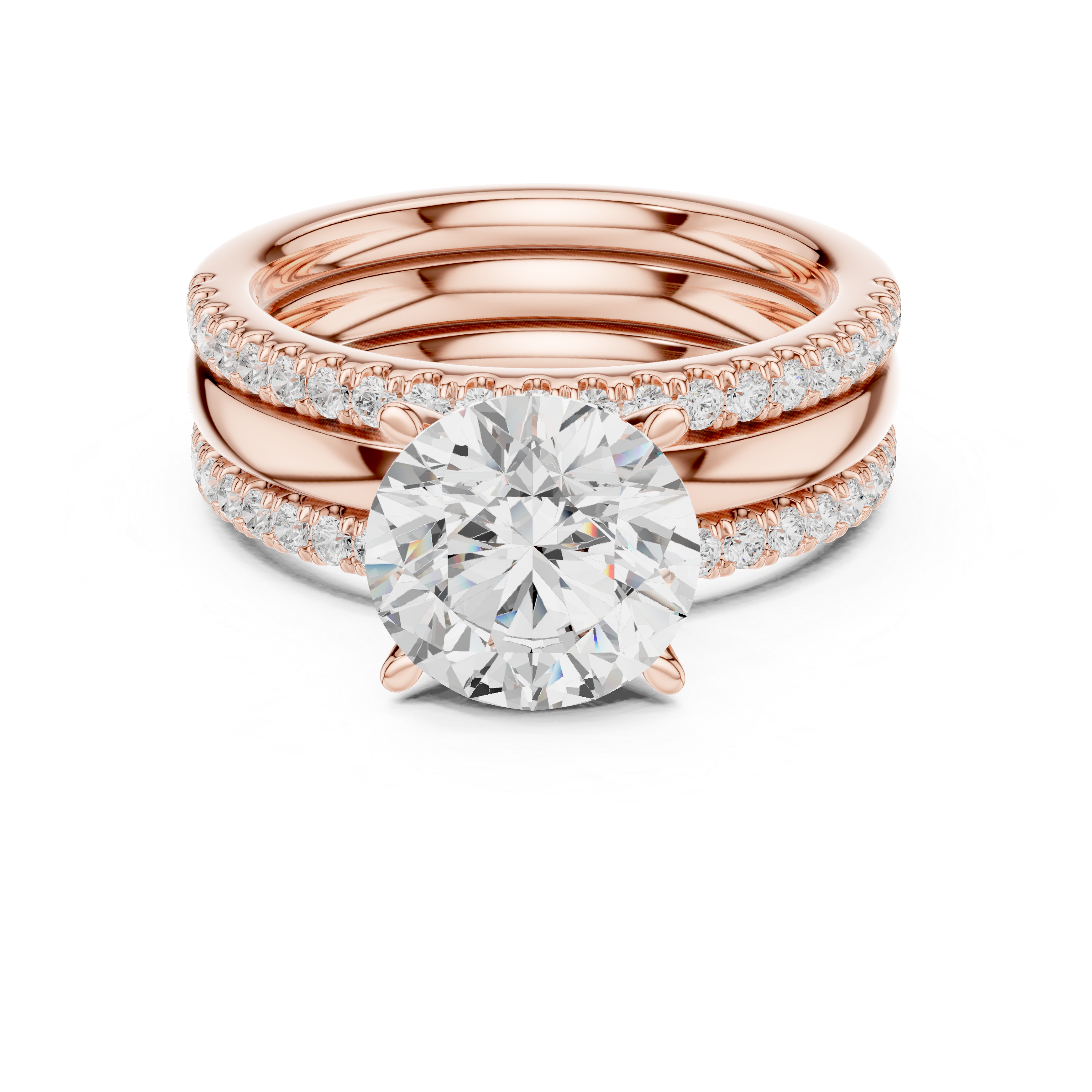 Round Brilliant Diamond Triple Band Engagement Ring