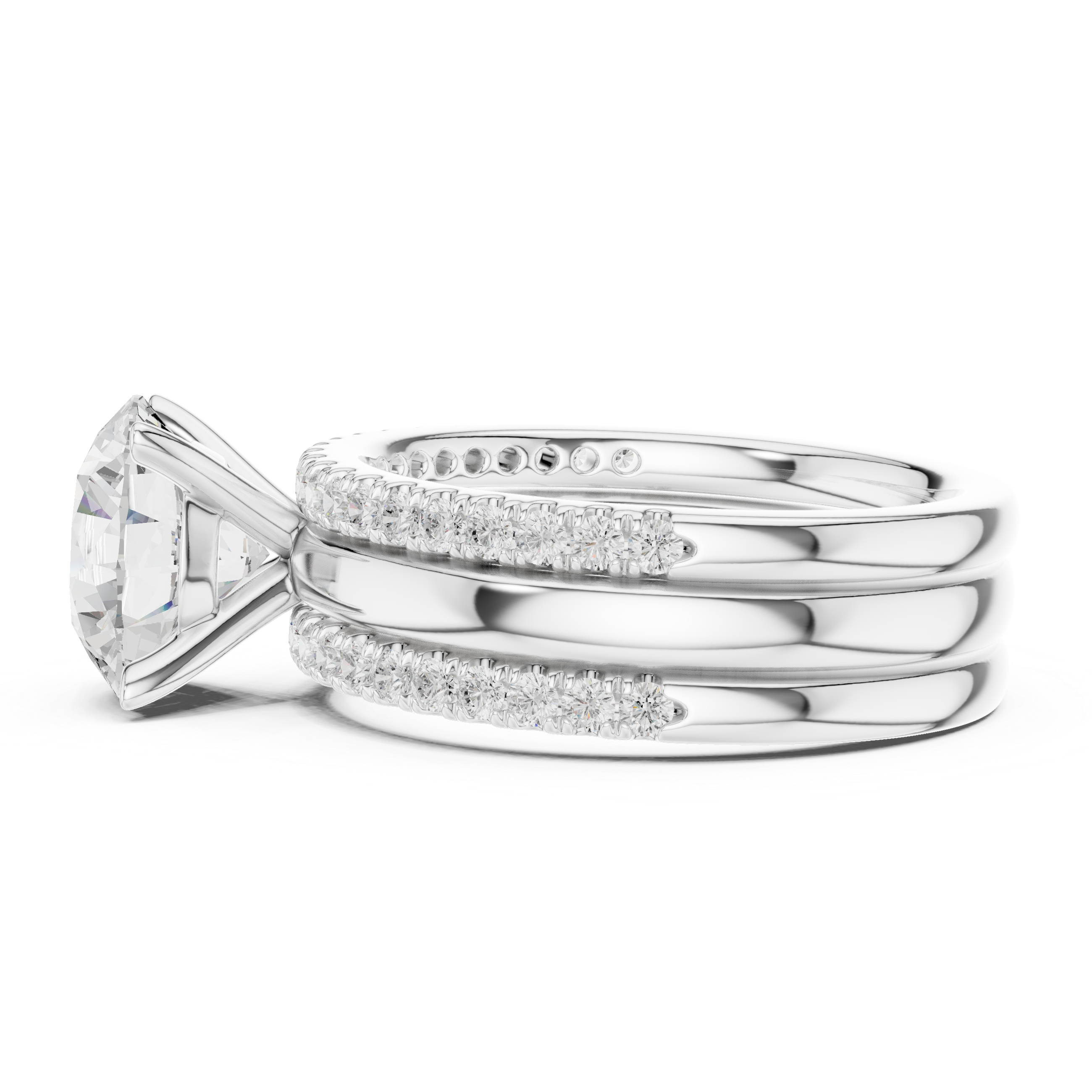 Round Brilliant Diamond Triple Band Engagement Ring