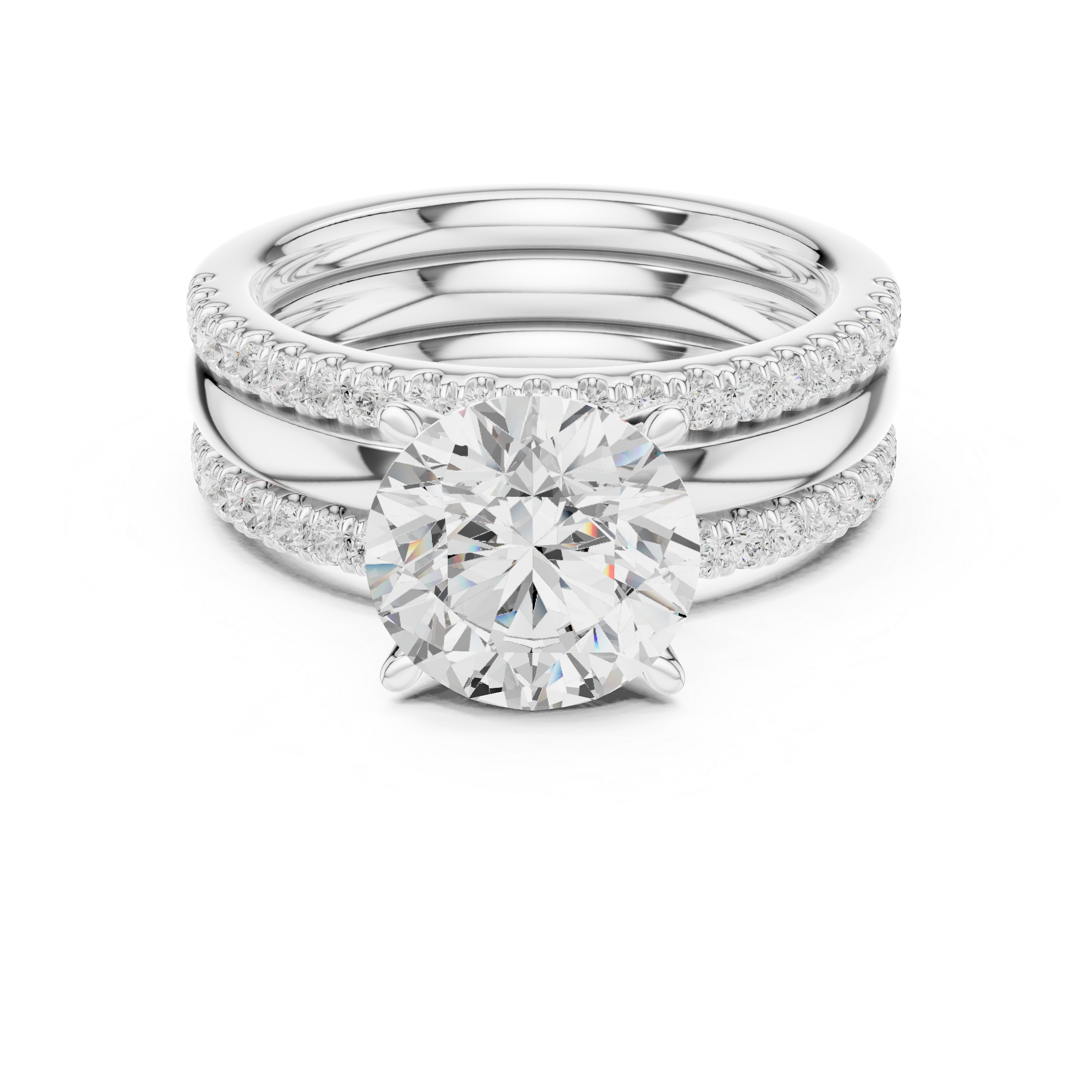 Round Brilliant Diamond Triple Band Engagement Ring