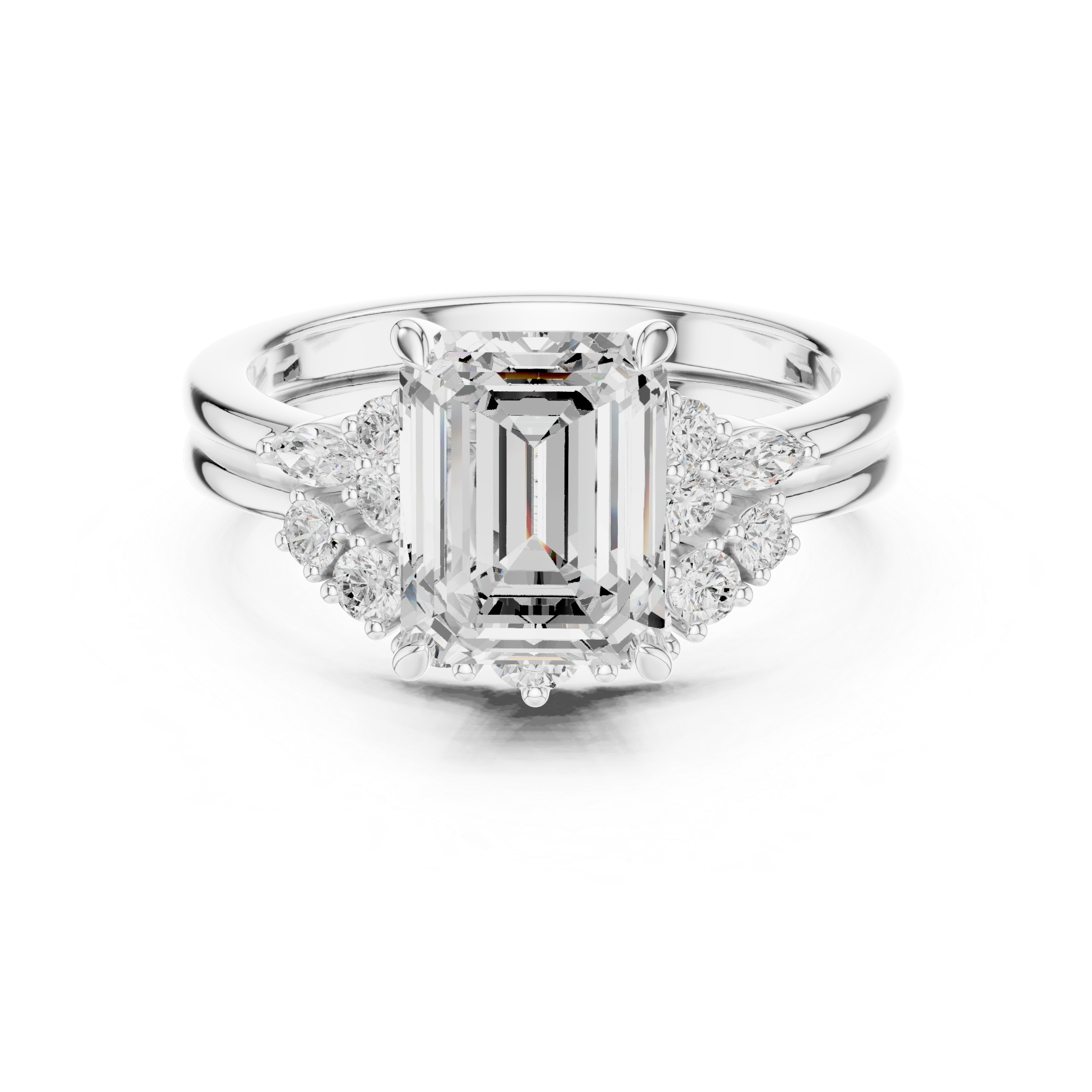 Emerald Cut Diamond Cluster Engagement Ring