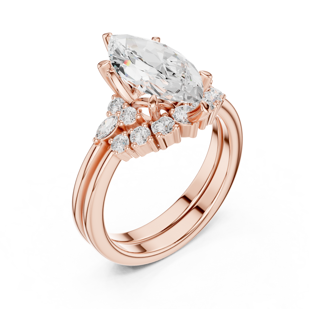 Marquise Diamond Cluster Engagement Ring with Split Shank