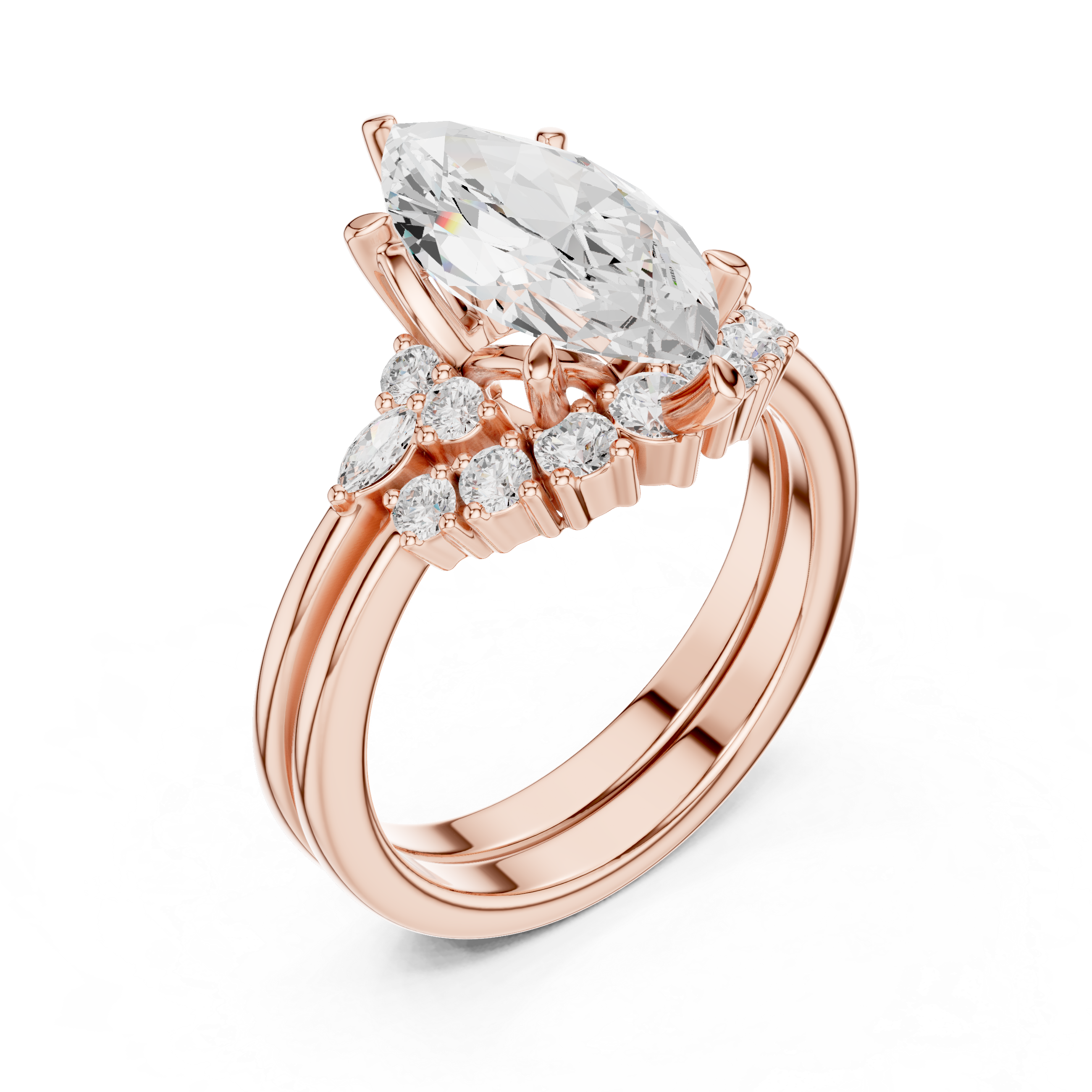 Marquise Diamond Cluster Engagement Ring with Split Shank