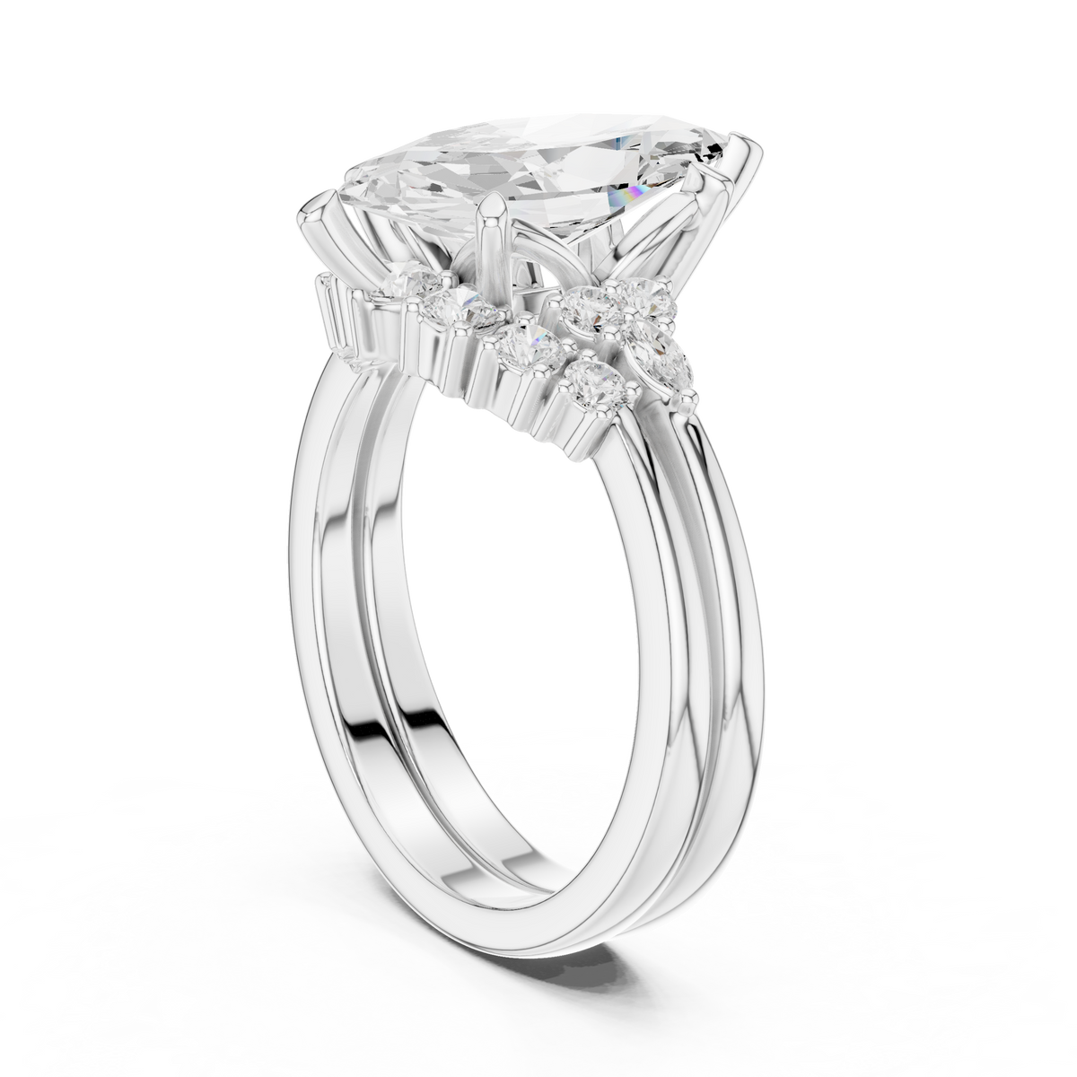 Marquise Diamond Cluster Engagement Ring with Split Shank – view 2 of 12, lab grown diamond ring | Jewelix Atelier