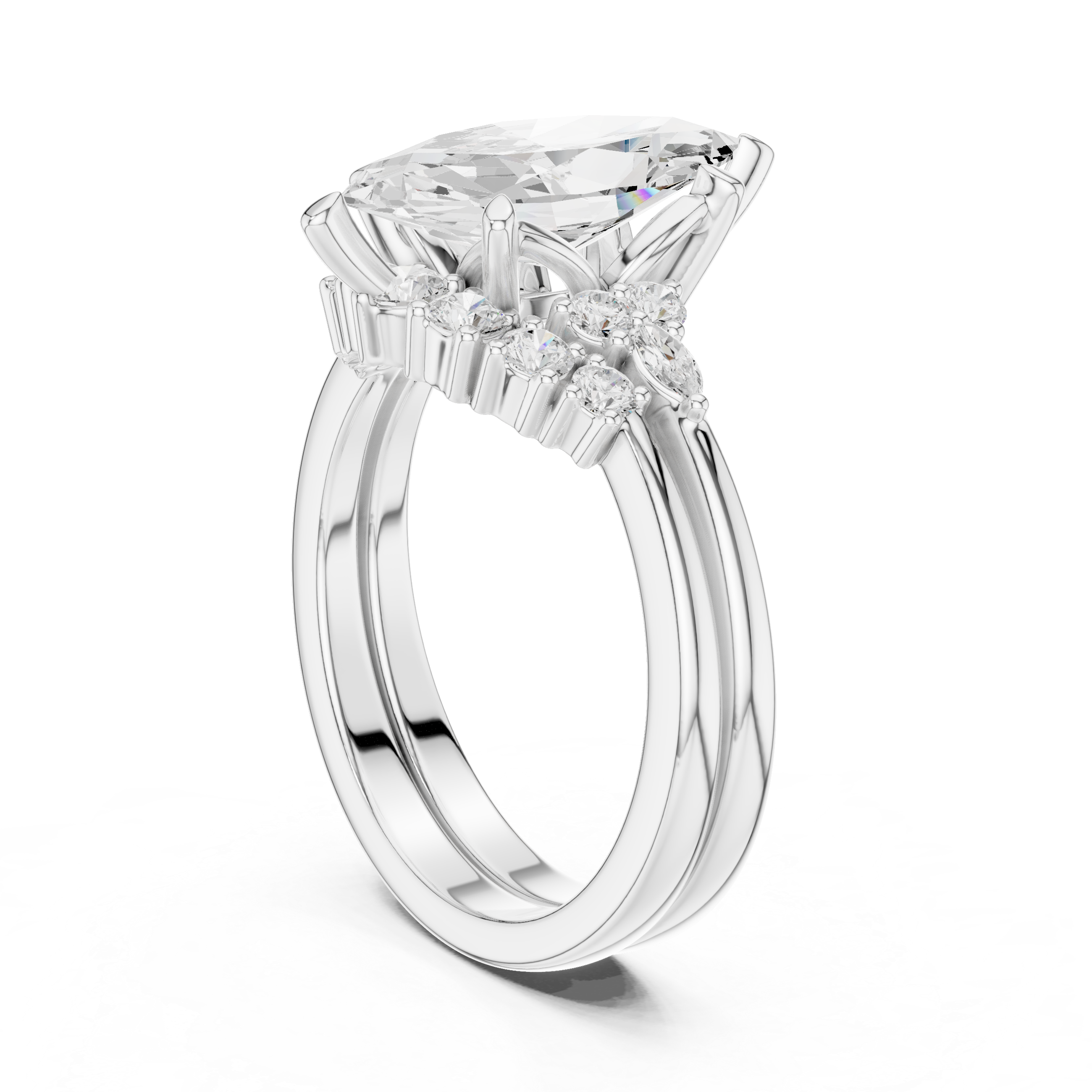 Marquise Diamond Cluster Engagement Ring with Split Shank