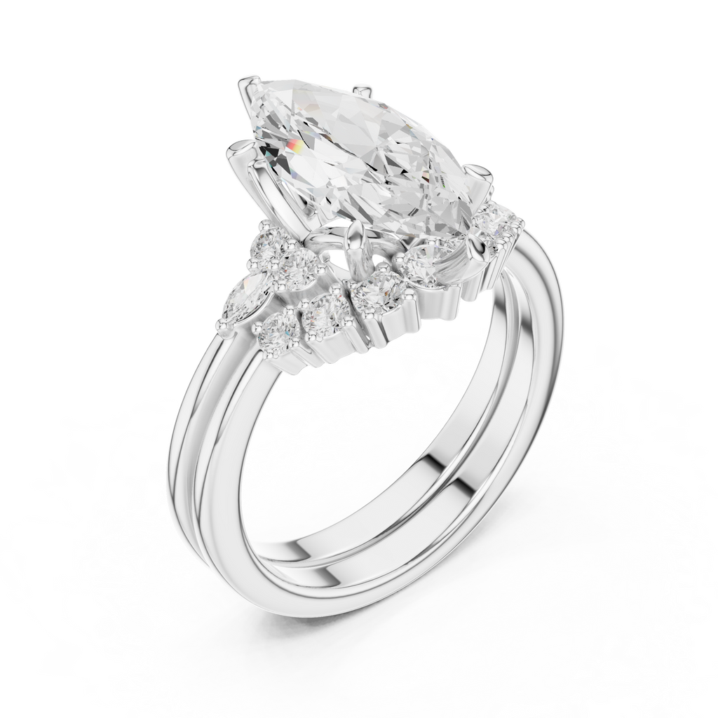 Marquise Diamond Cluster Engagement Ring with Split Shank