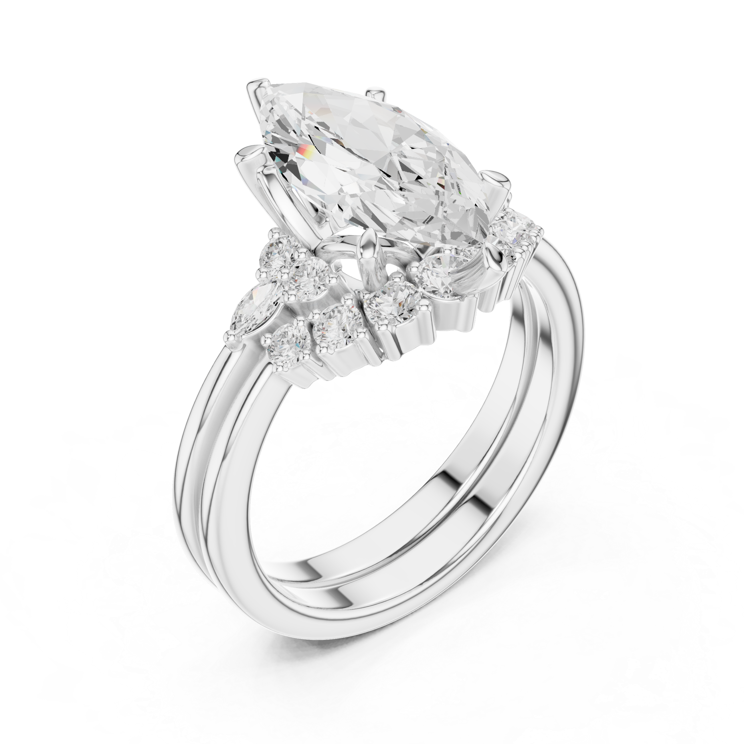Marquise Diamond Cluster Engagement Ring with Split Shank