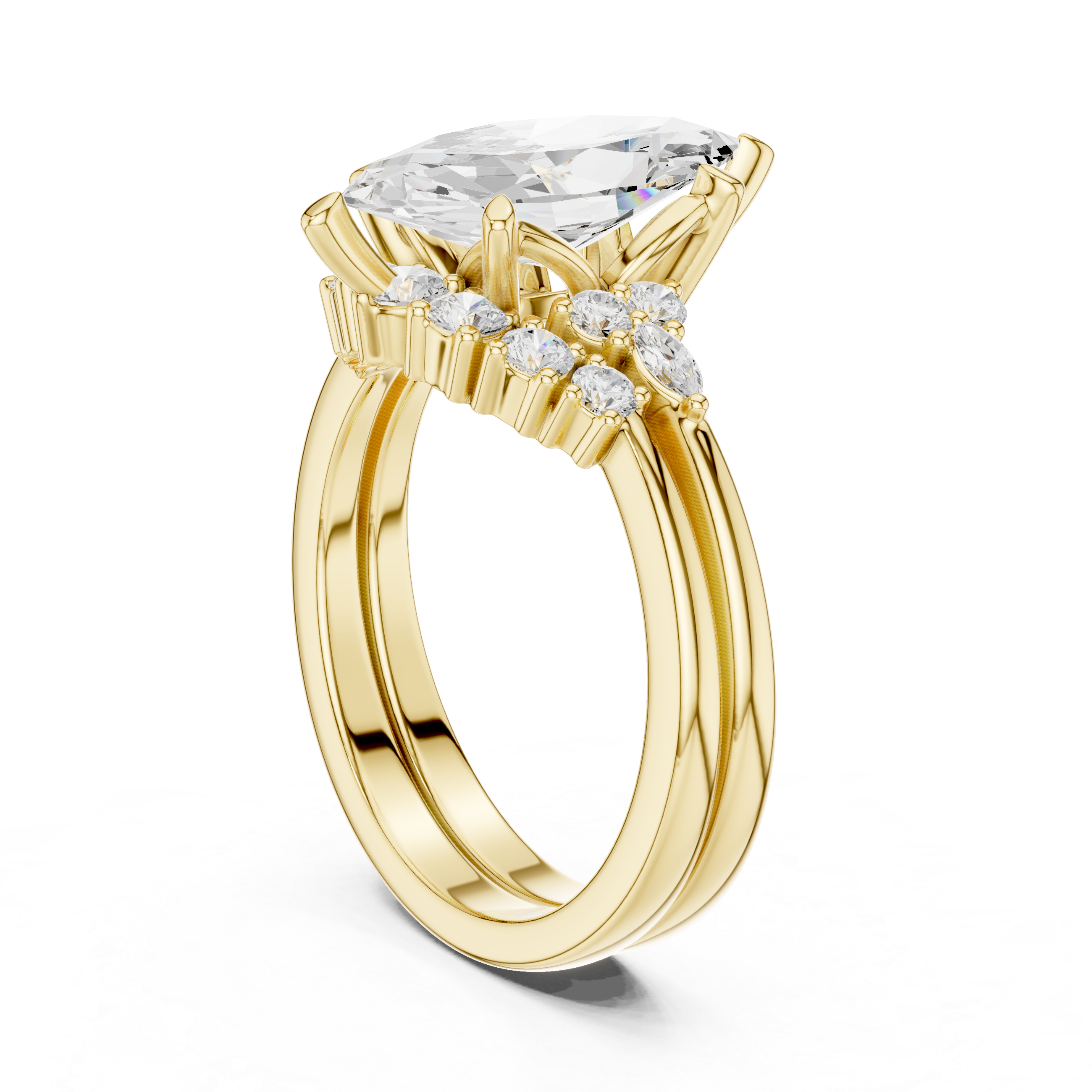 Marquise Diamond Cluster Engagement Ring with Split Shank