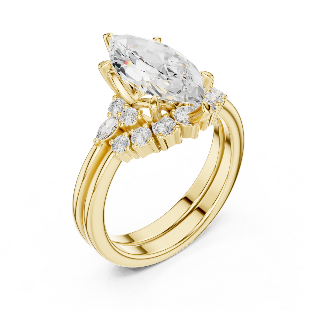 Marquise Diamond Cluster Engagement Ring with Split Shank
