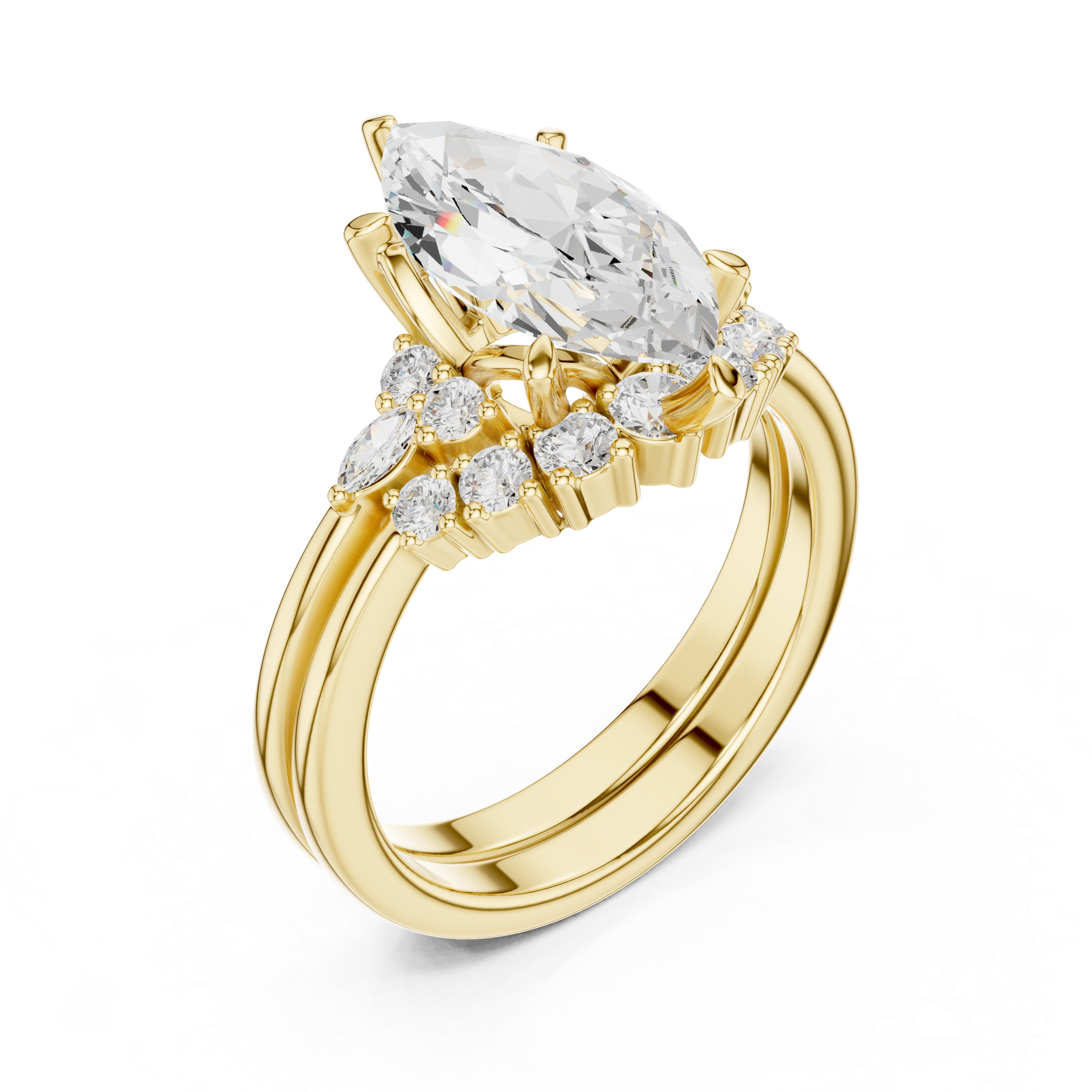 Marquise Diamond Cluster Engagement Ring with Split Shank