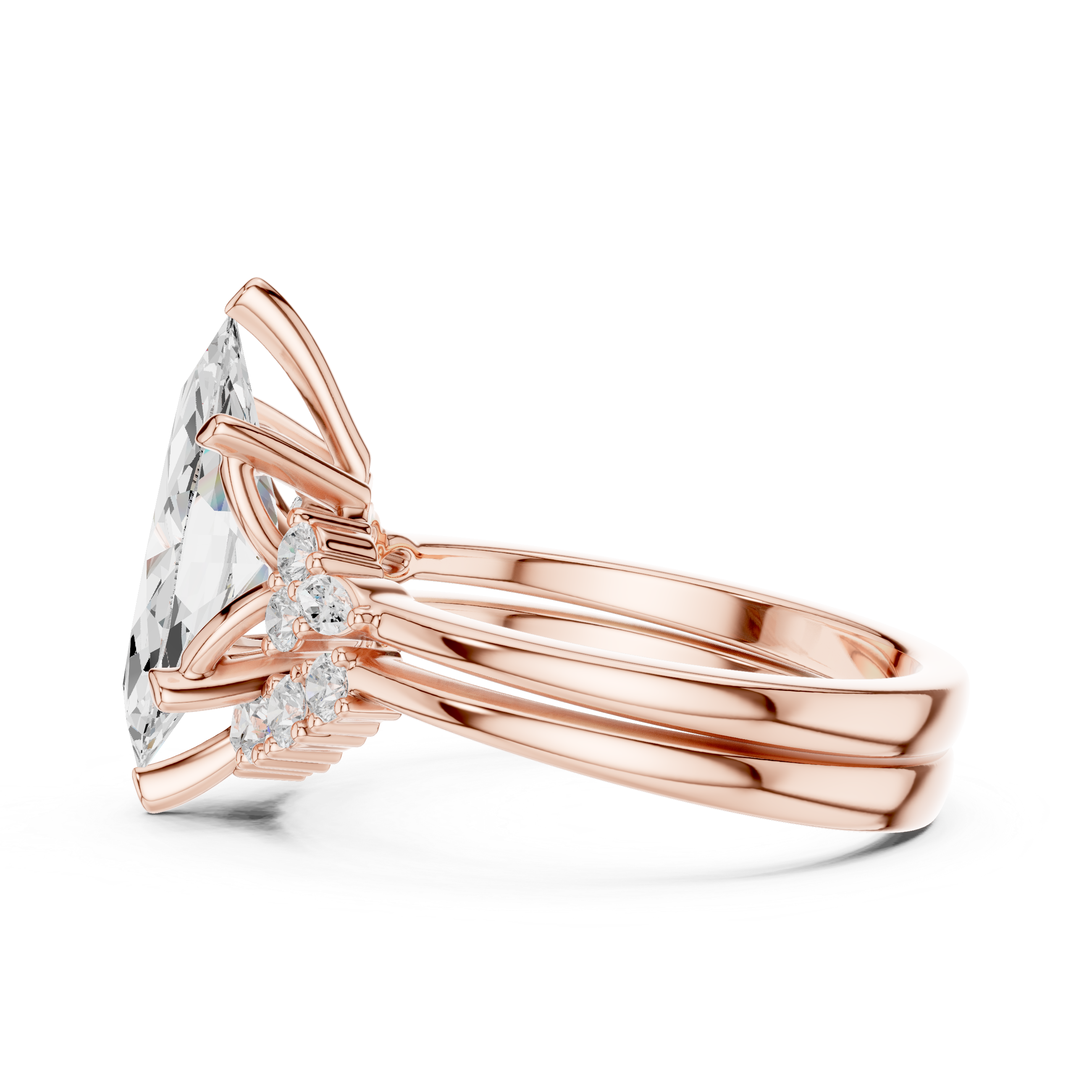 Marquise Diamond Cluster Engagement Ring with Split Shank