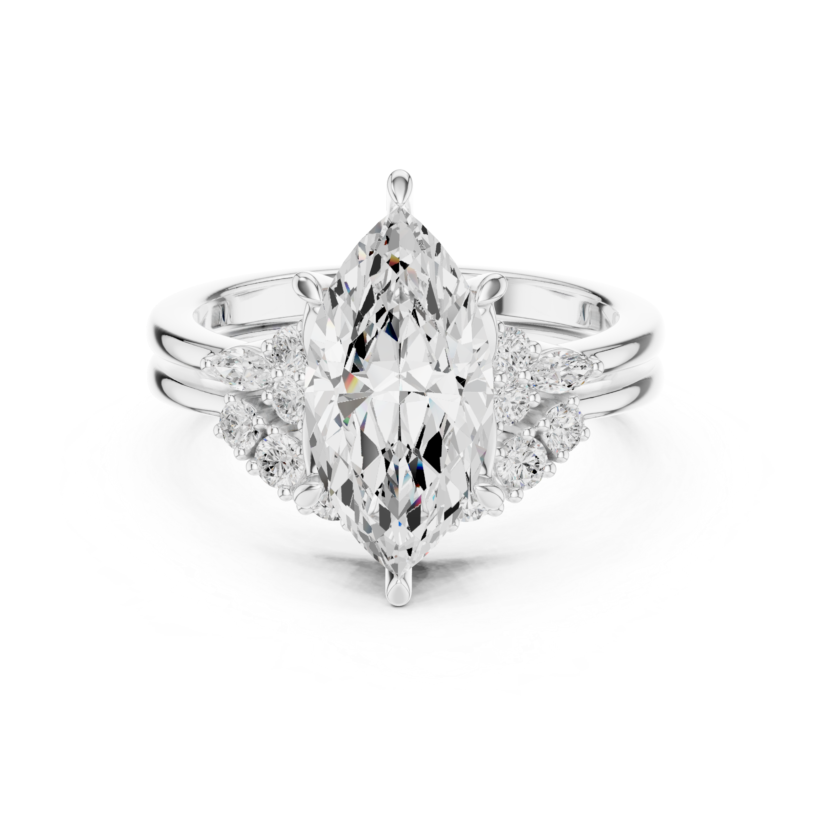 Marquise Diamond Cluster Engagement Ring with Split Shank