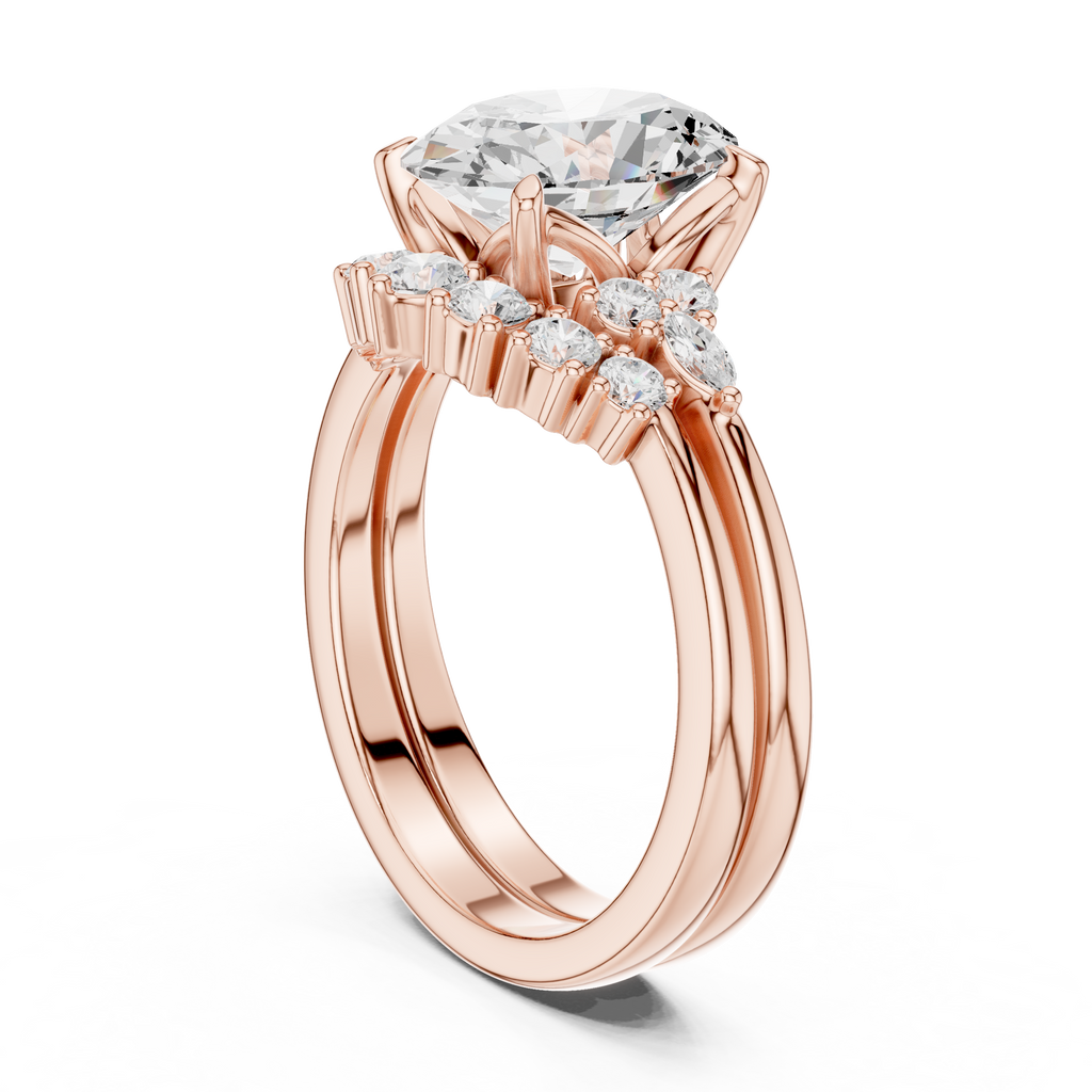 Oval Diamond Cluster Engagement Ring with Split Shank