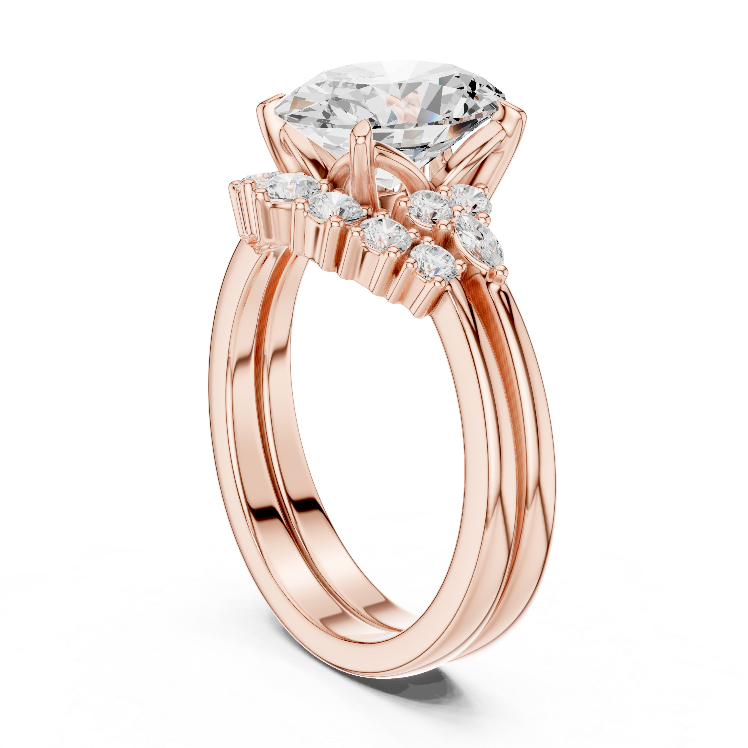 Oval Diamond Cluster Engagement Ring with Split Shank