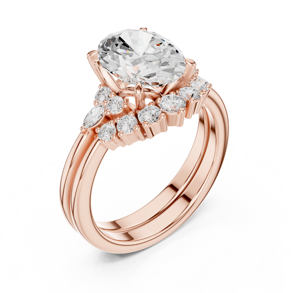 Oval Diamond Cluster Engagement Ring with Split Shank