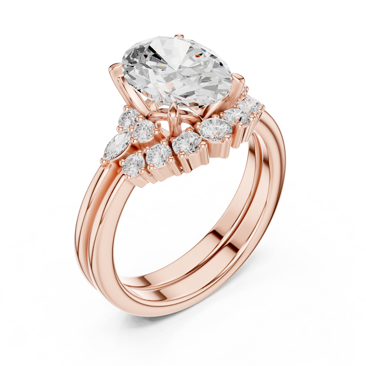 Oval Diamond Cluster Engagement Ring with Split Shank – view 7 of 12, lab grown diamond ring | Jewelix Atelier