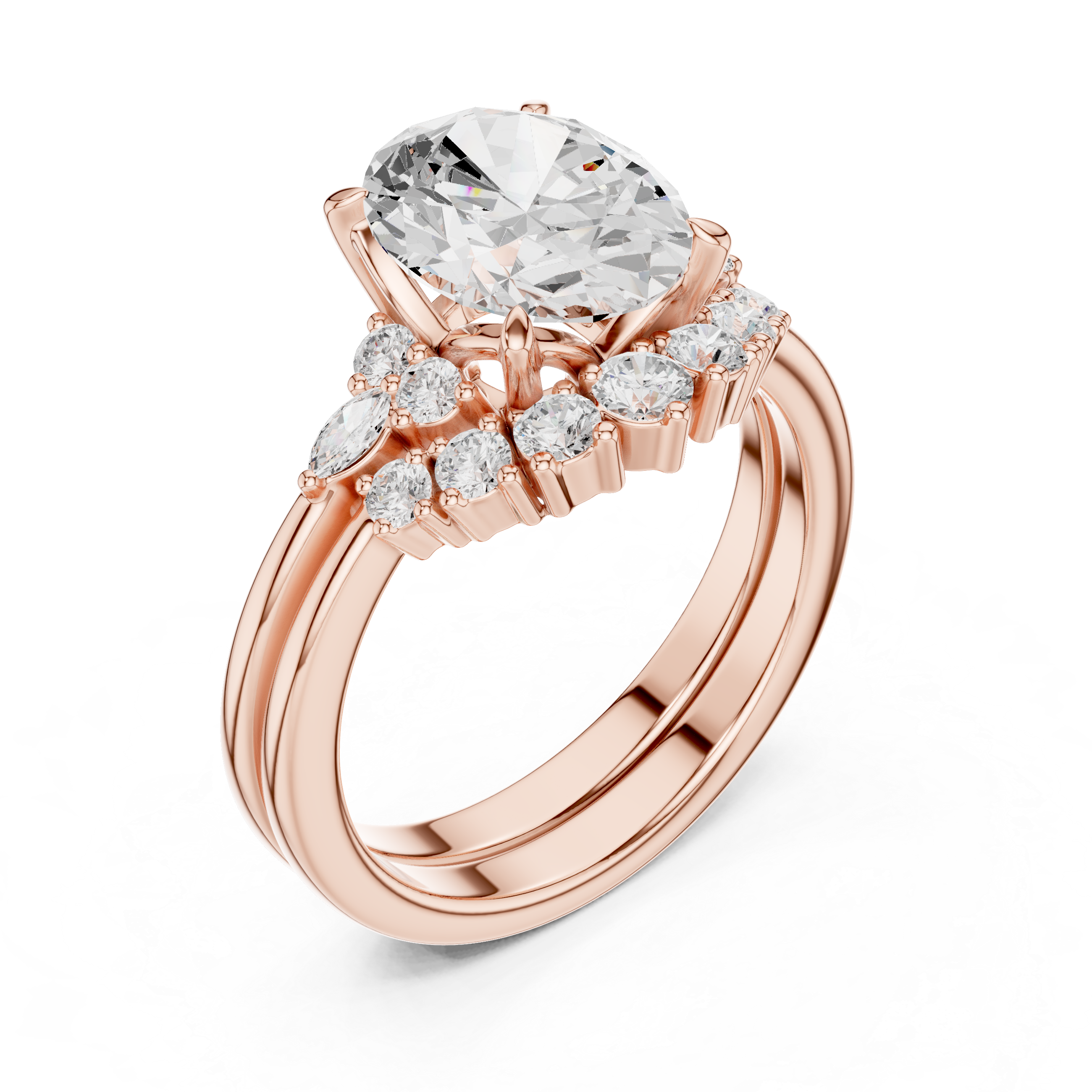 Oval Diamond Cluster Engagement Ring with Split Shank