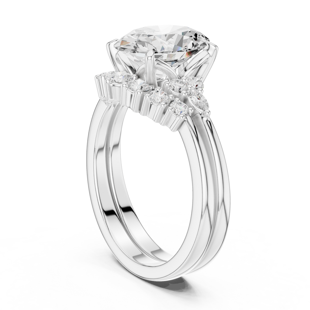 Oval Diamond Cluster Engagement Ring with Split Shank