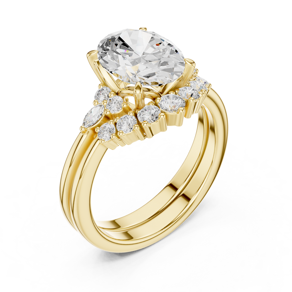 Oval Diamond Cluster Engagement Ring with Split Shank