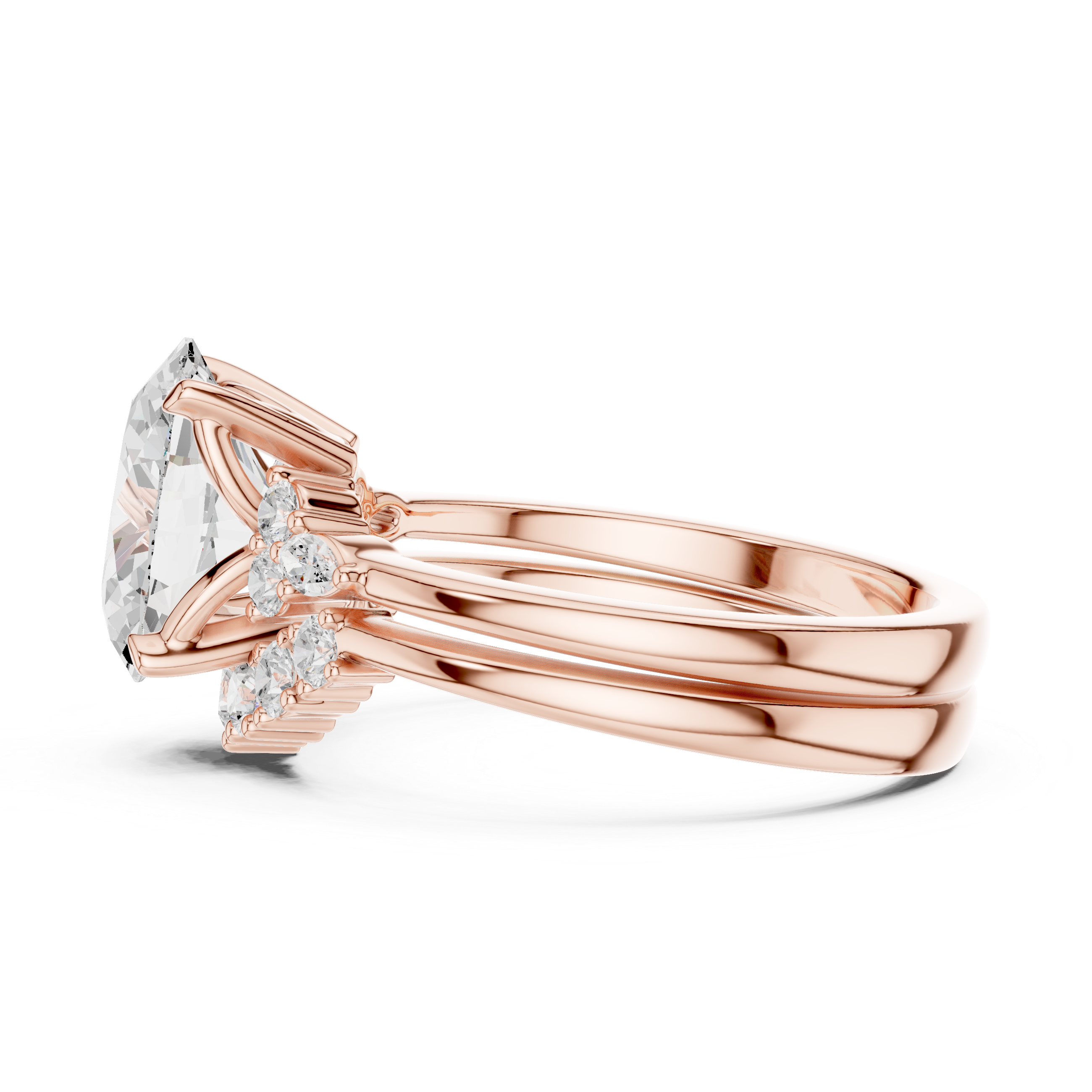 Oval Diamond Cluster Engagement Ring with Split Shank