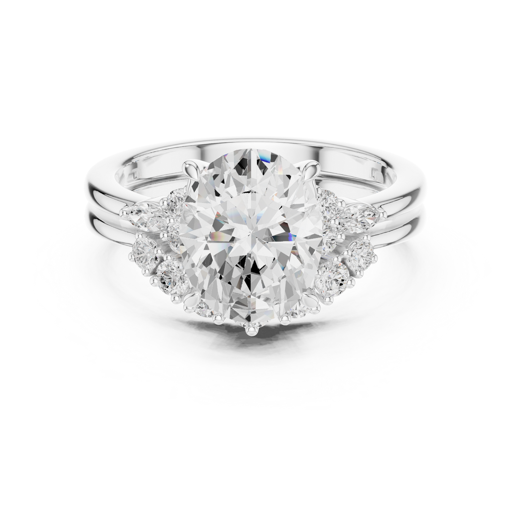 Oval Diamond Cluster Engagement Ring with Split Shank
