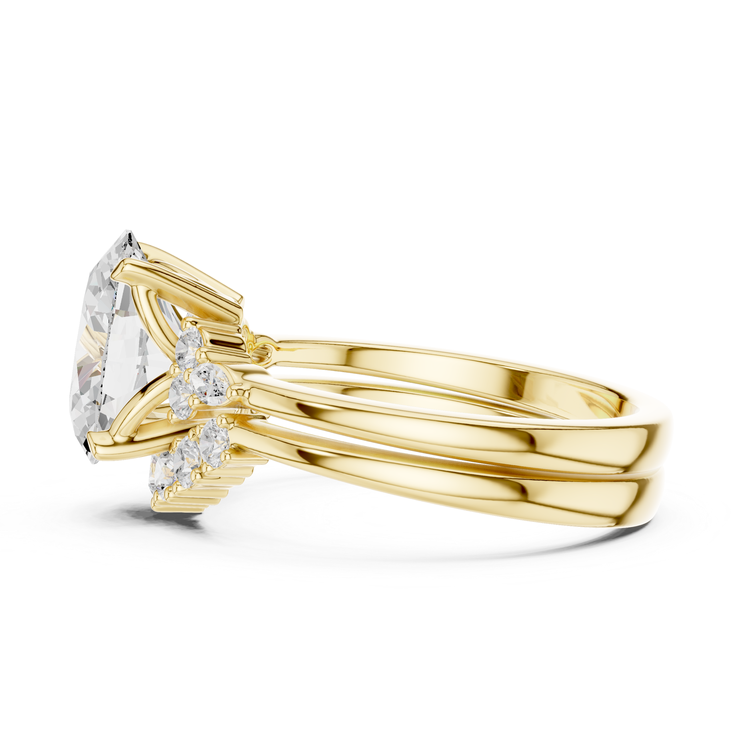 Oval Diamond Cluster Engagement Ring with Split Shank
