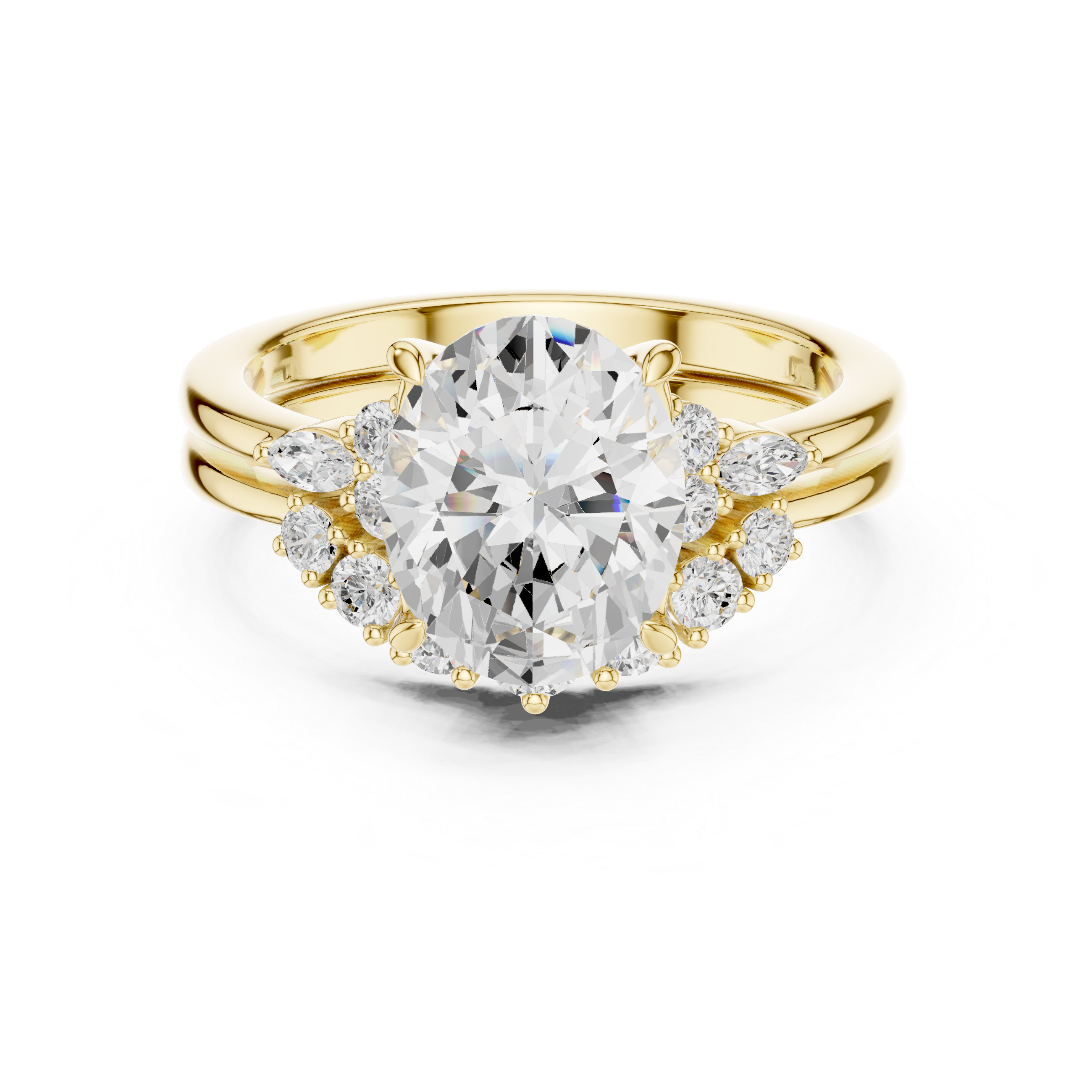 Oval Diamond Cluster Engagement Ring with Split Shank