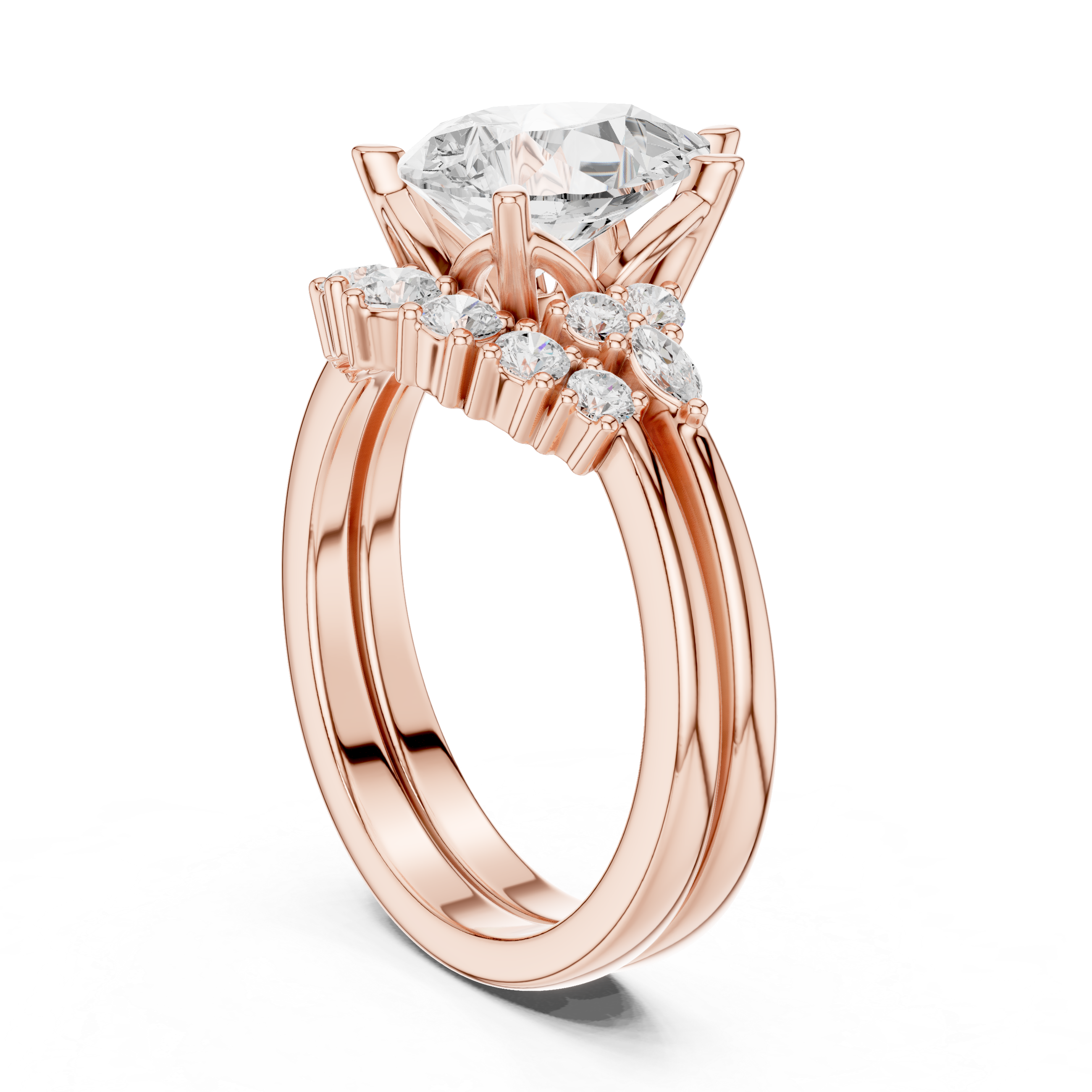 Pear Diamond Cluster Engagement Ring with Split Shank