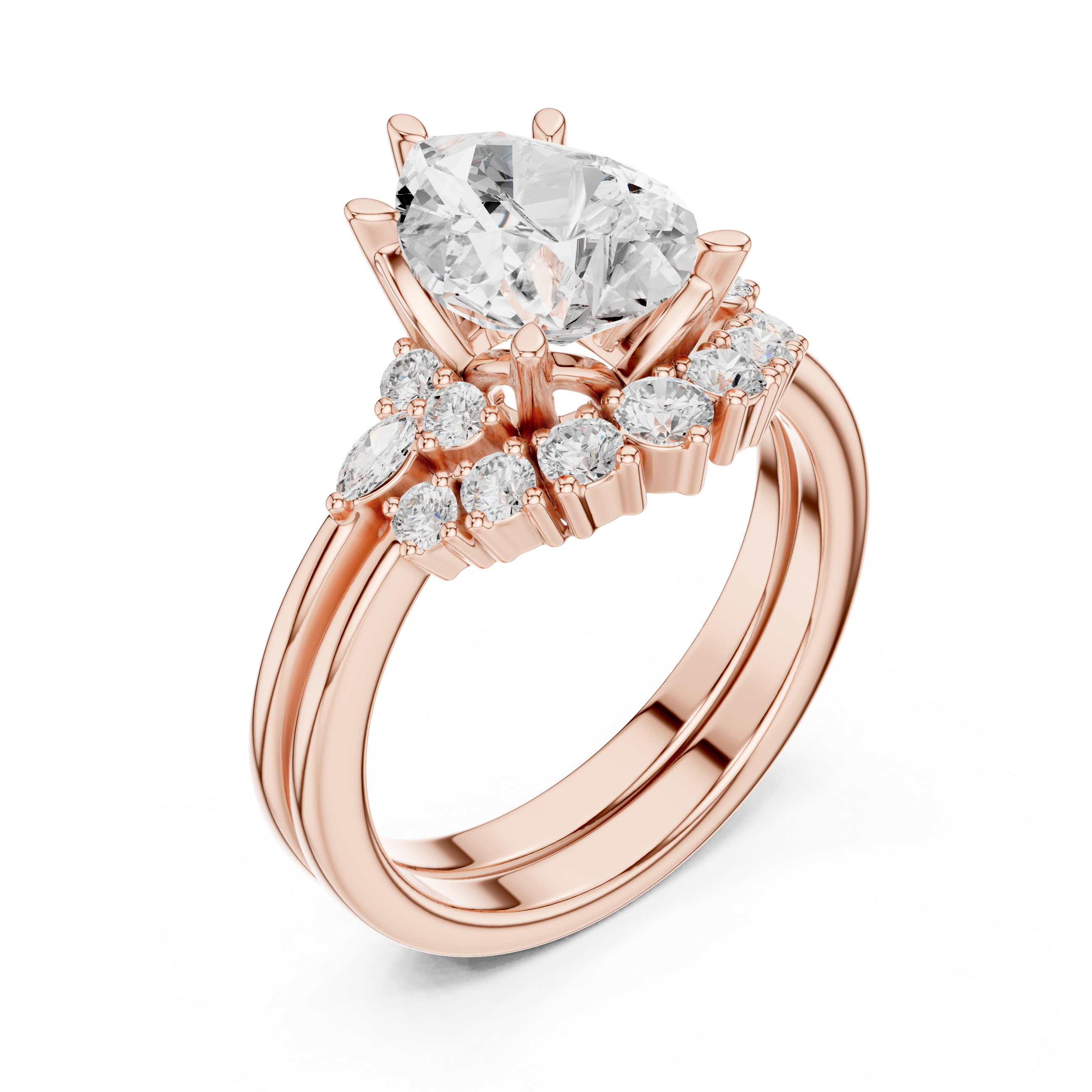 Pear Diamond Cluster Engagement Ring with Split Shank