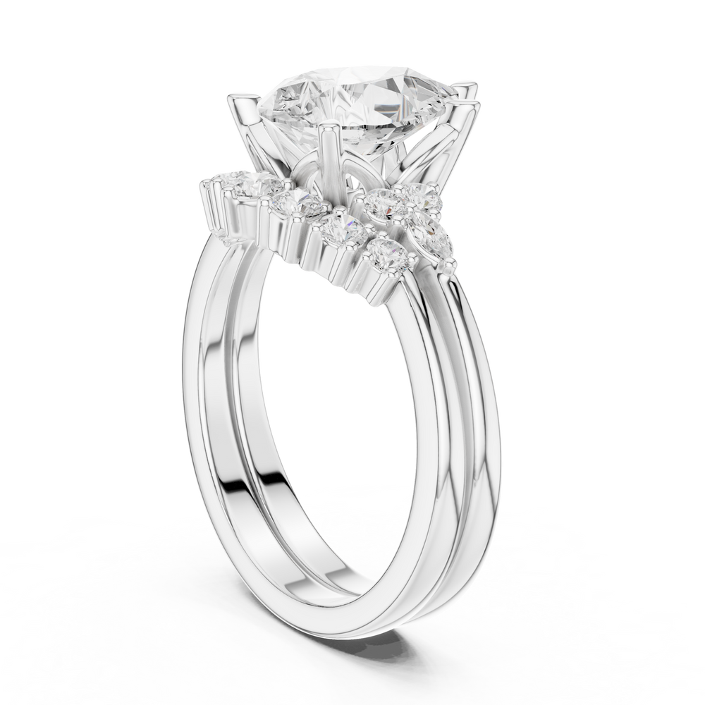 Pear Diamond Cluster Engagement Ring with Split Shank
