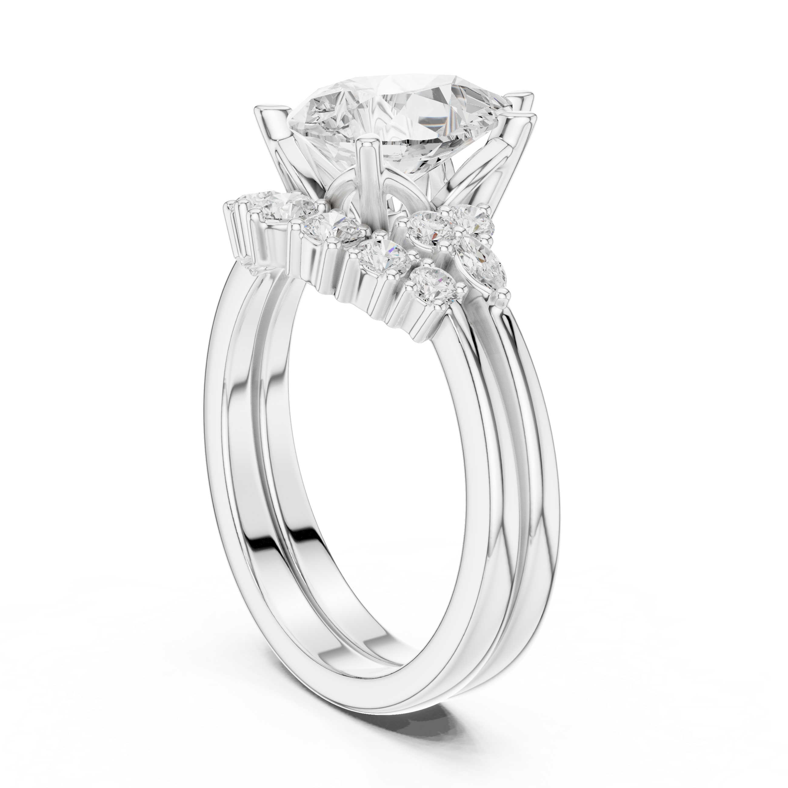 Pear Diamond Cluster Engagement Ring with Split Shank