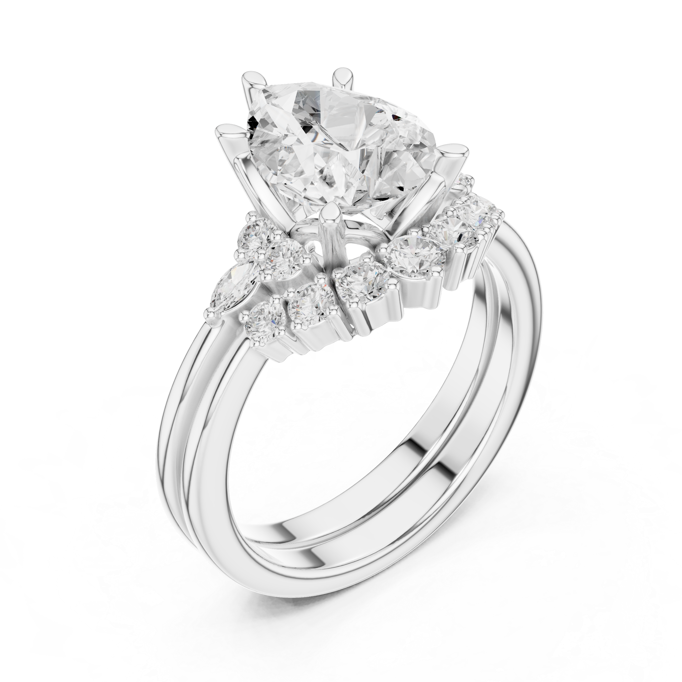 Pear Diamond Cluster Engagement Ring with Split Shank