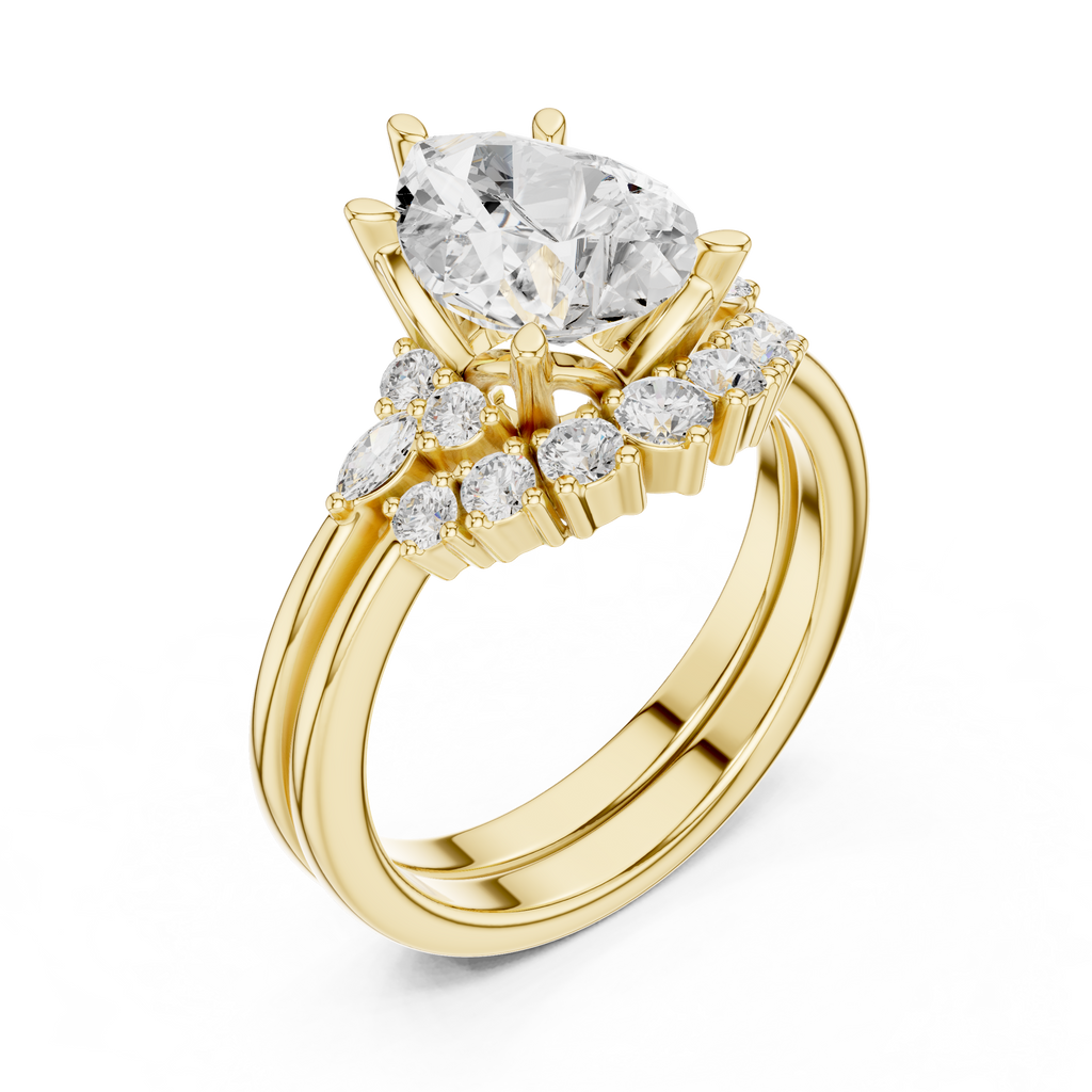 Pear Diamond Cluster Engagement Ring with Split Shank