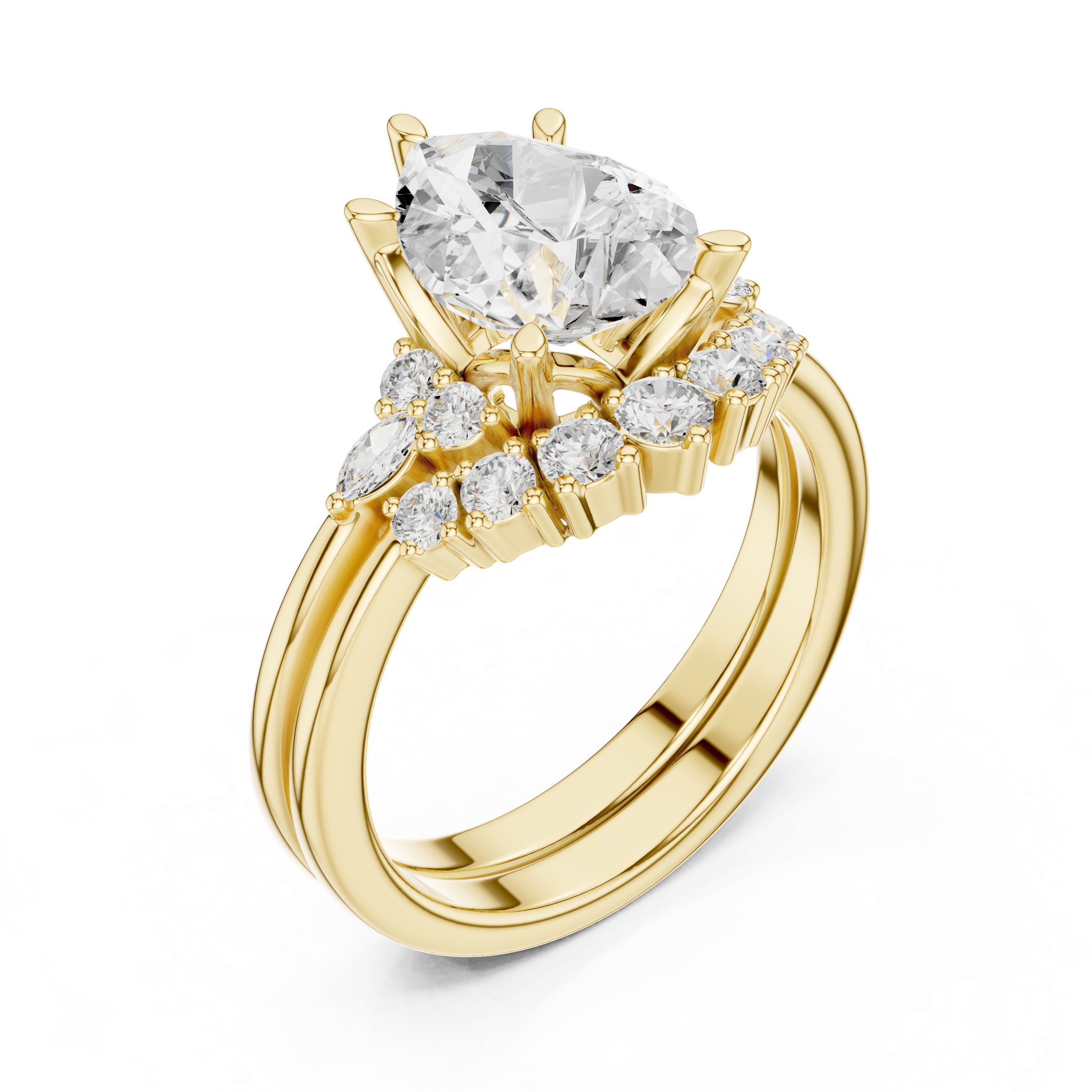 Pear Diamond Cluster Engagement Ring with Split Shank