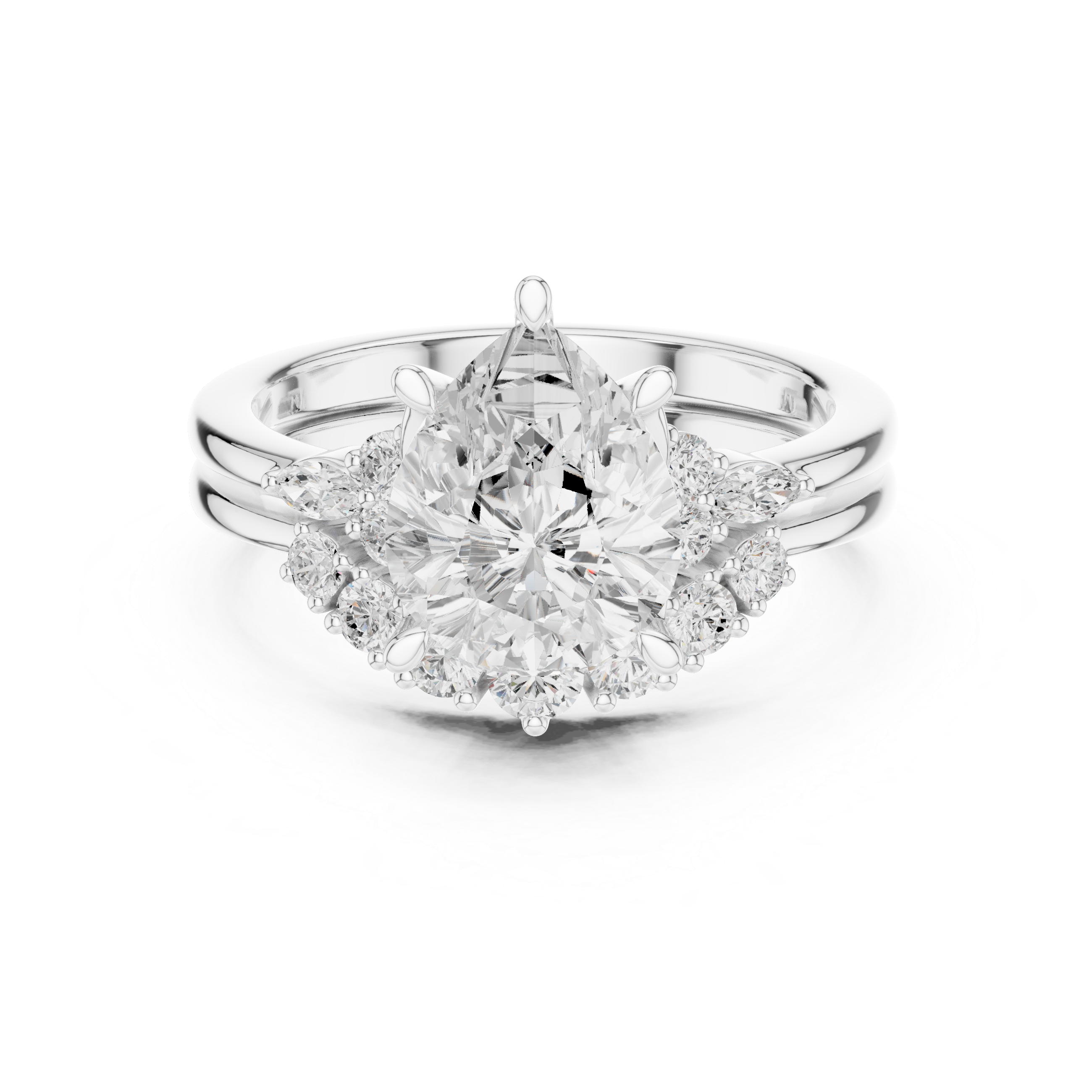 Pear Diamond Cluster Engagement Ring with Split Shank