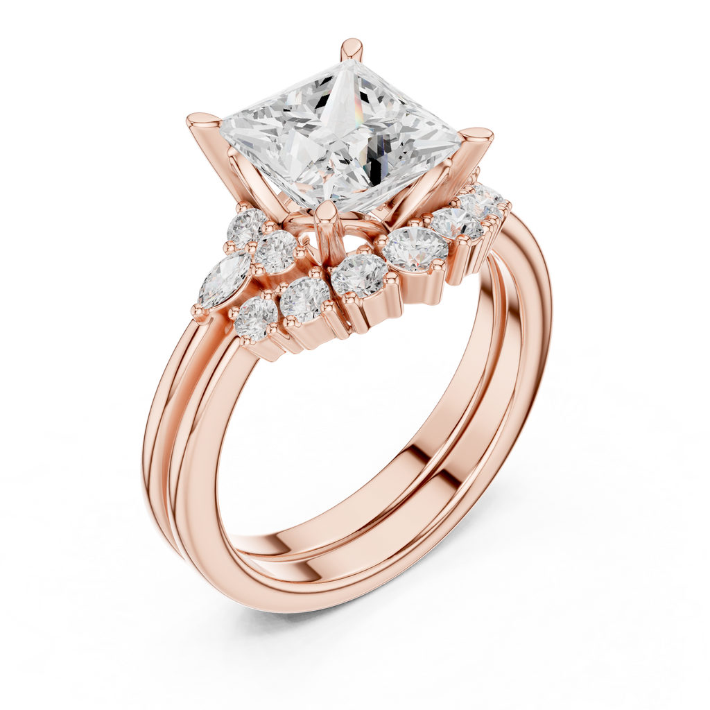 Princess Diamond Cluster Engagement Ring with Split Shank