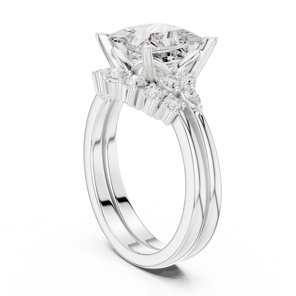Princess Diamond Cluster Engagement Ring with Split Shank