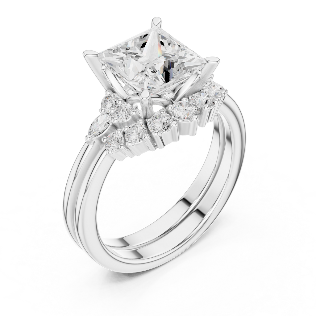 Princess Diamond Cluster Engagement Ring with Split Shank