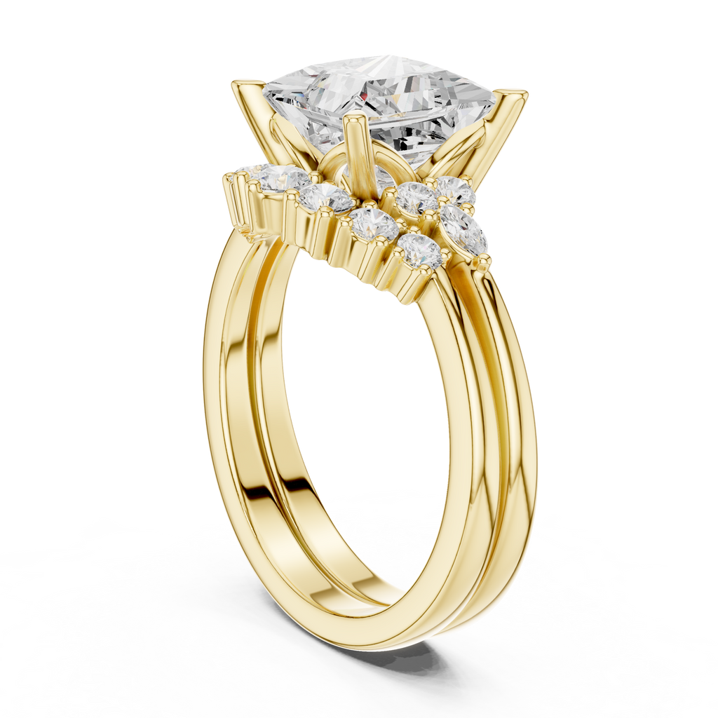 Princess Diamond Cluster Engagement Ring with Split Shank